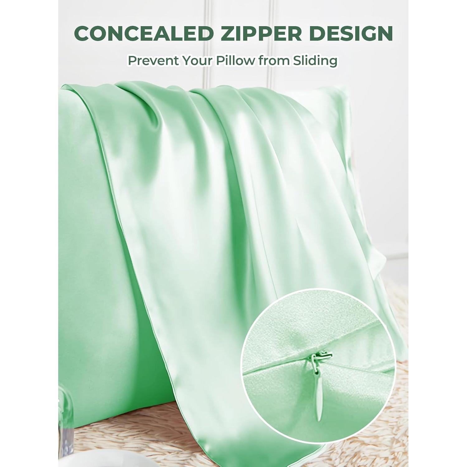 Funda de Almohada de Seda SGMSILK Reina 20x30 cm Verde Claro