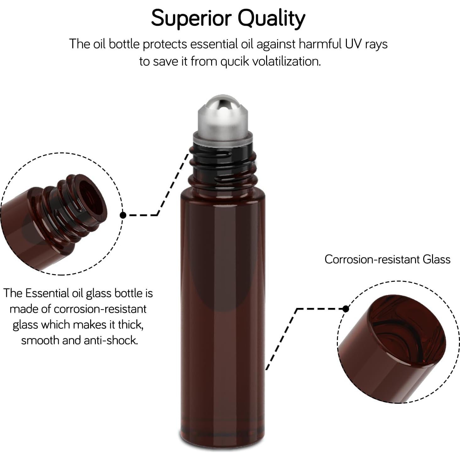 Set de 12 botellas de vidrio ámbar 10 ml para aceites esenciales