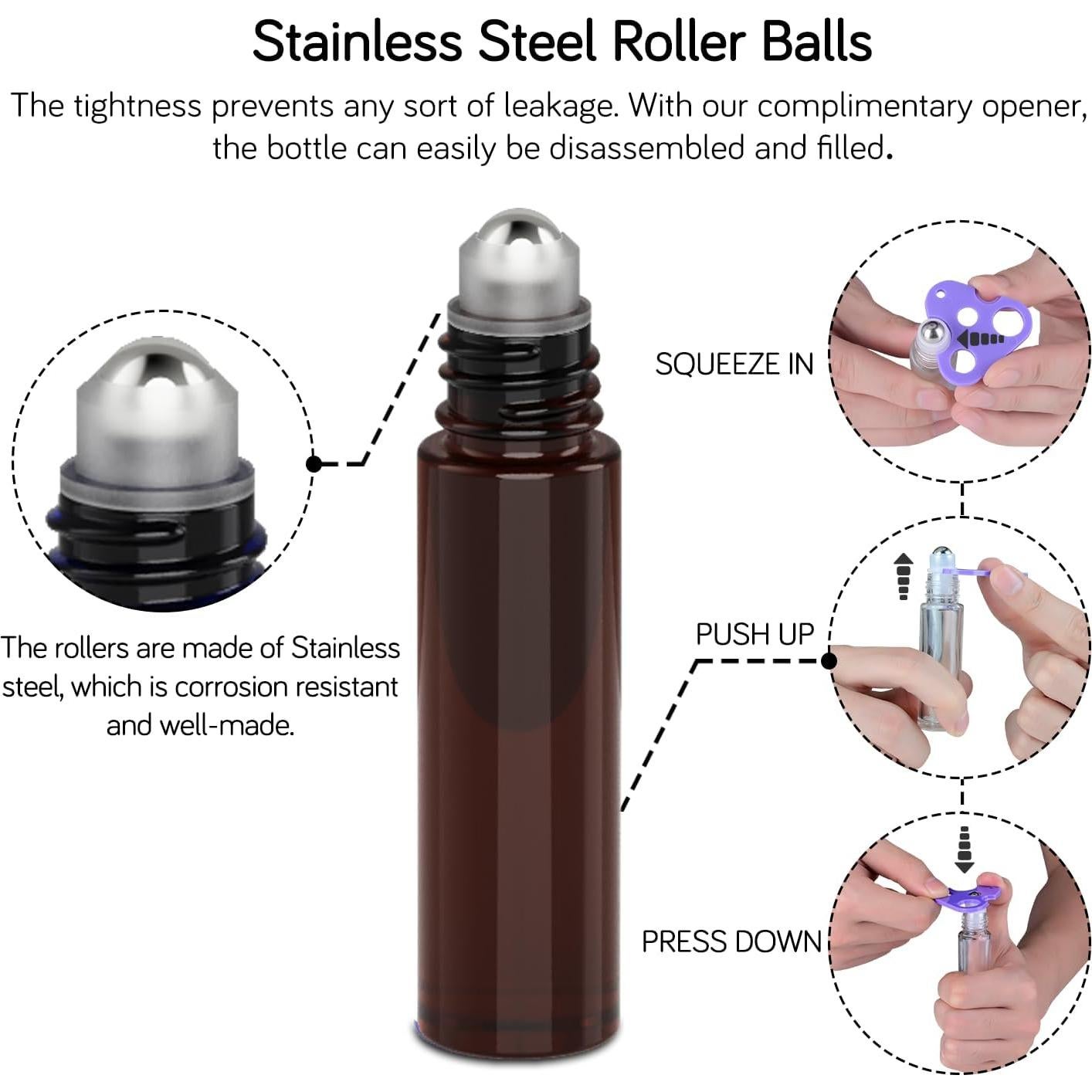 Set de 12 botellas de vidrio ámbar 10 ml para aceites esenciales