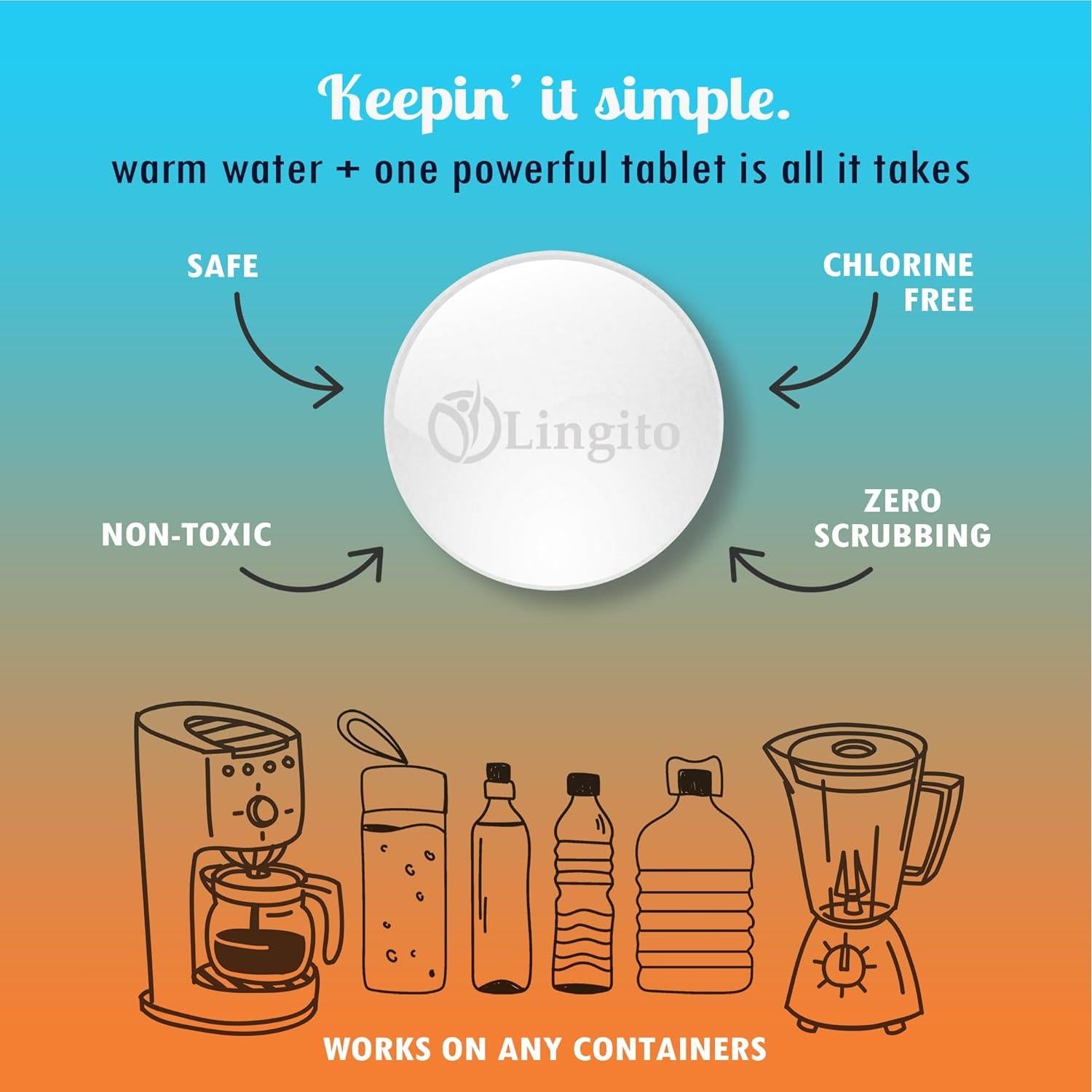Tabletas Limpiadoras de Botellas Lingito - 72 Paquete