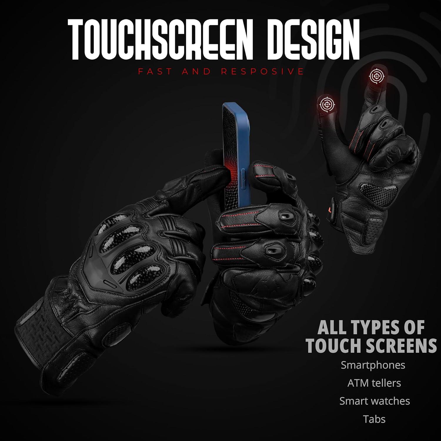 Guantes de Moto J.A.G. de Cuero con Protección Táctil