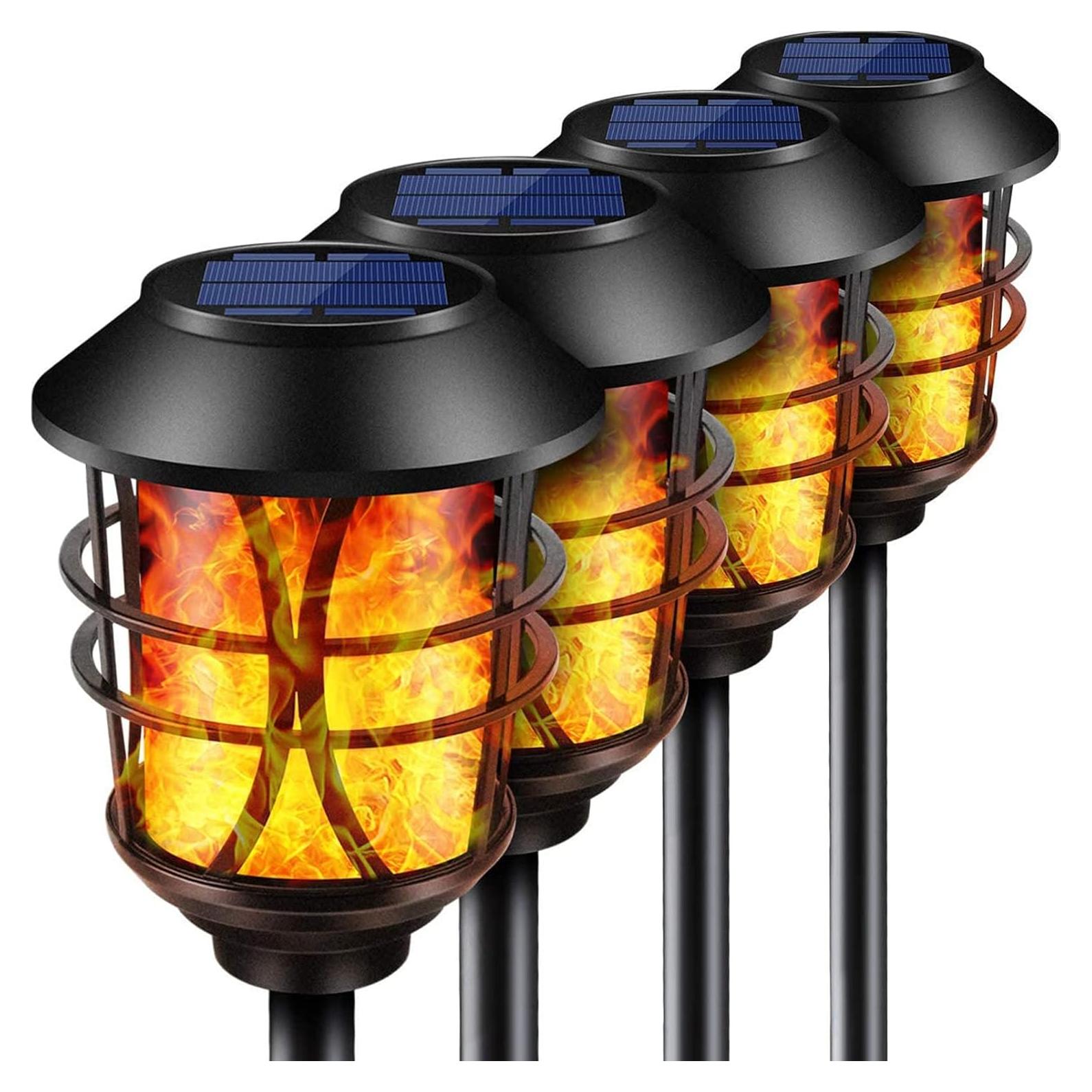 Antorchas Solares TomCare de Metal 4 Piezas con Llama Realista