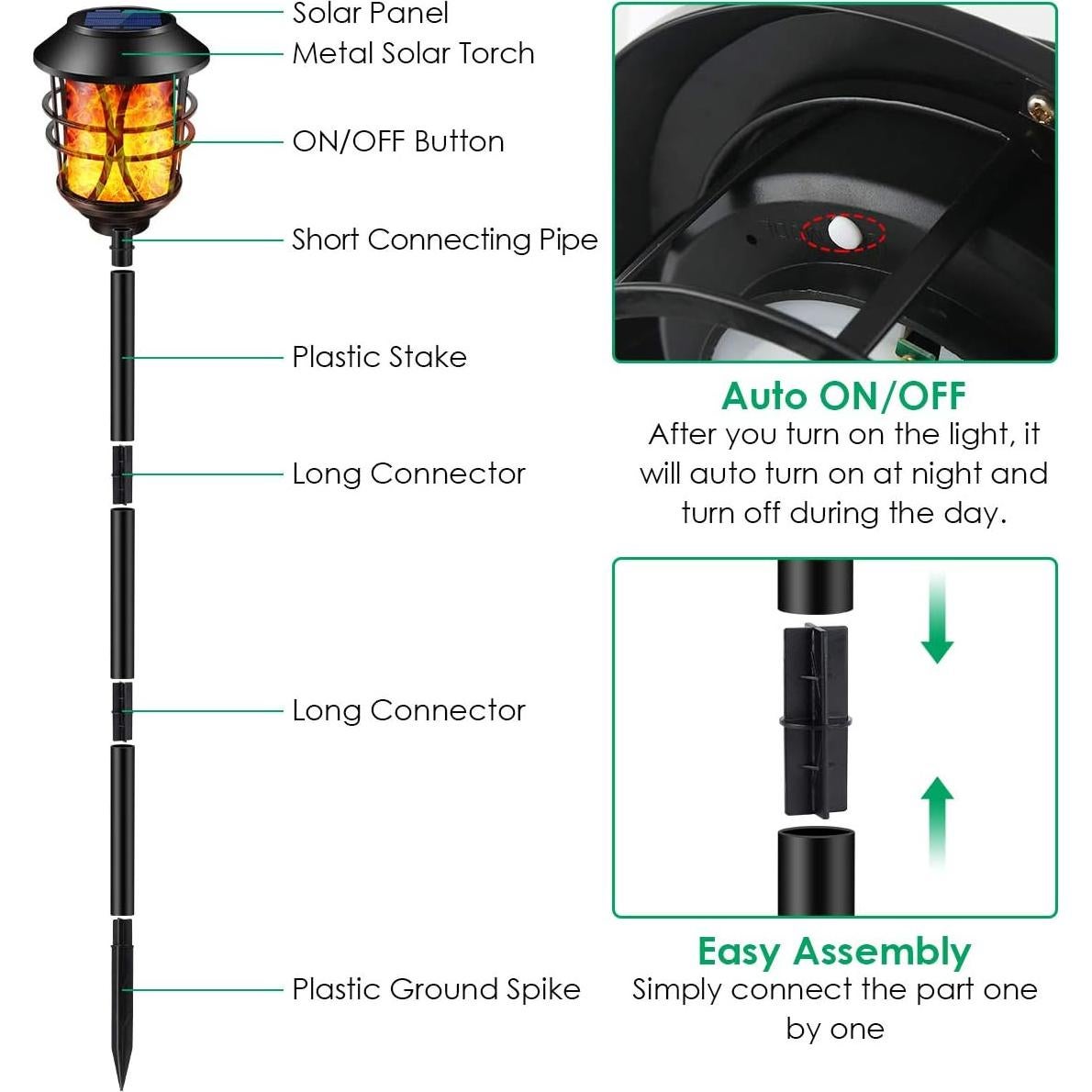Antorchas Solares TomCare de Metal 4 Piezas con Llama Realista