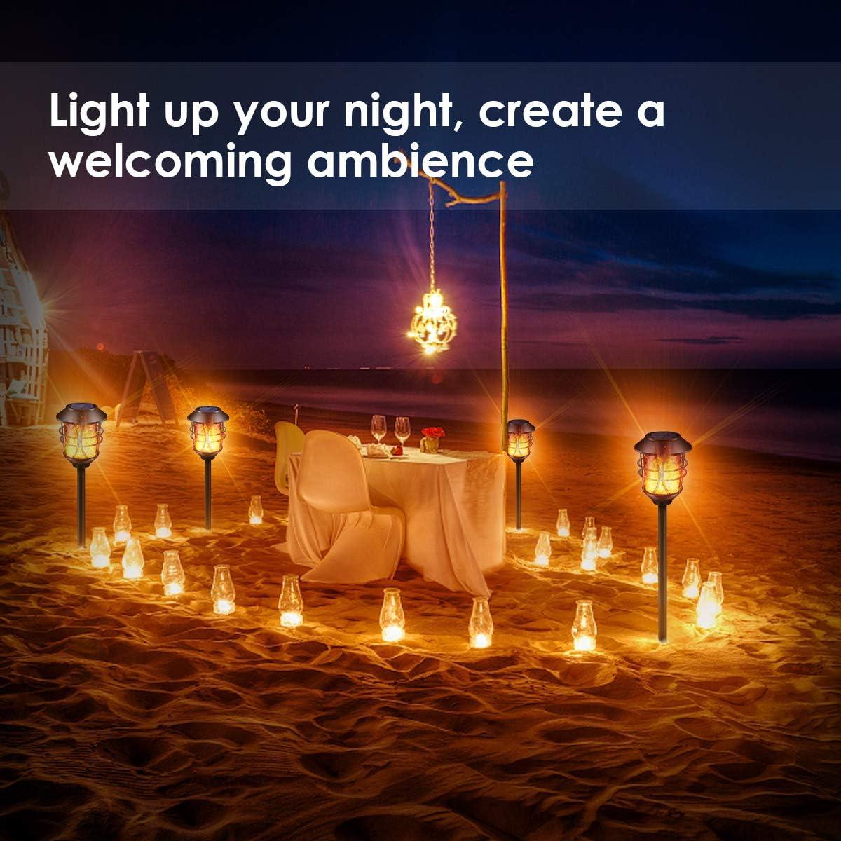 Antorchas Solares TomCare de Metal 4 Piezas con Llama Realista