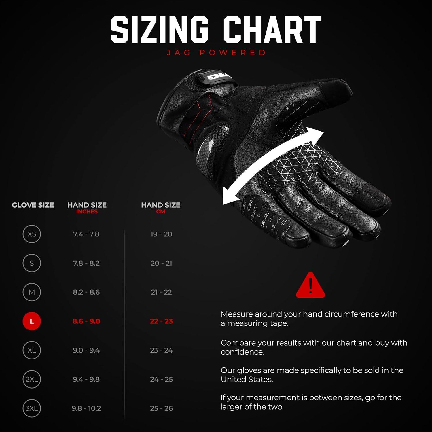 Guantes de Moto J.A.G. de Cuero Negro 3X - Protección Táctil