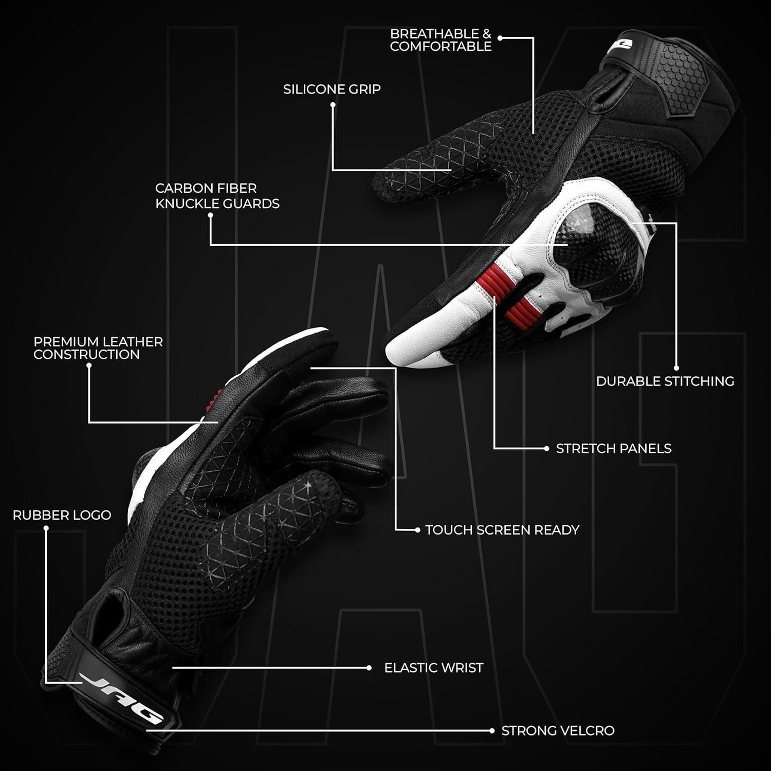 Guantes de Moto J.A.G. Cuero Negro 3XL Táctiles y Protectores