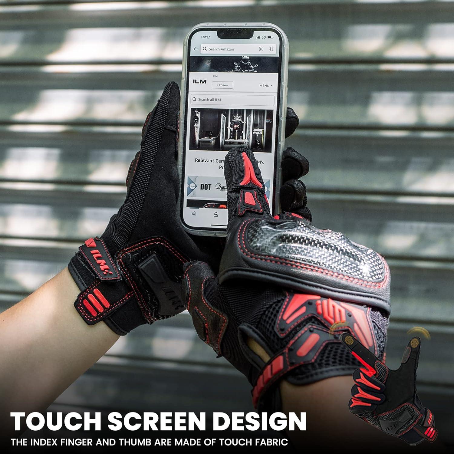 Guantes de Motocicleta ILM GST301 Rojo Táctiles y Ajustables