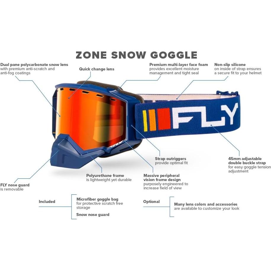 Gafas de Nieve Fly Racing Zone Adulto Navy/Blanco Lente Ámbar