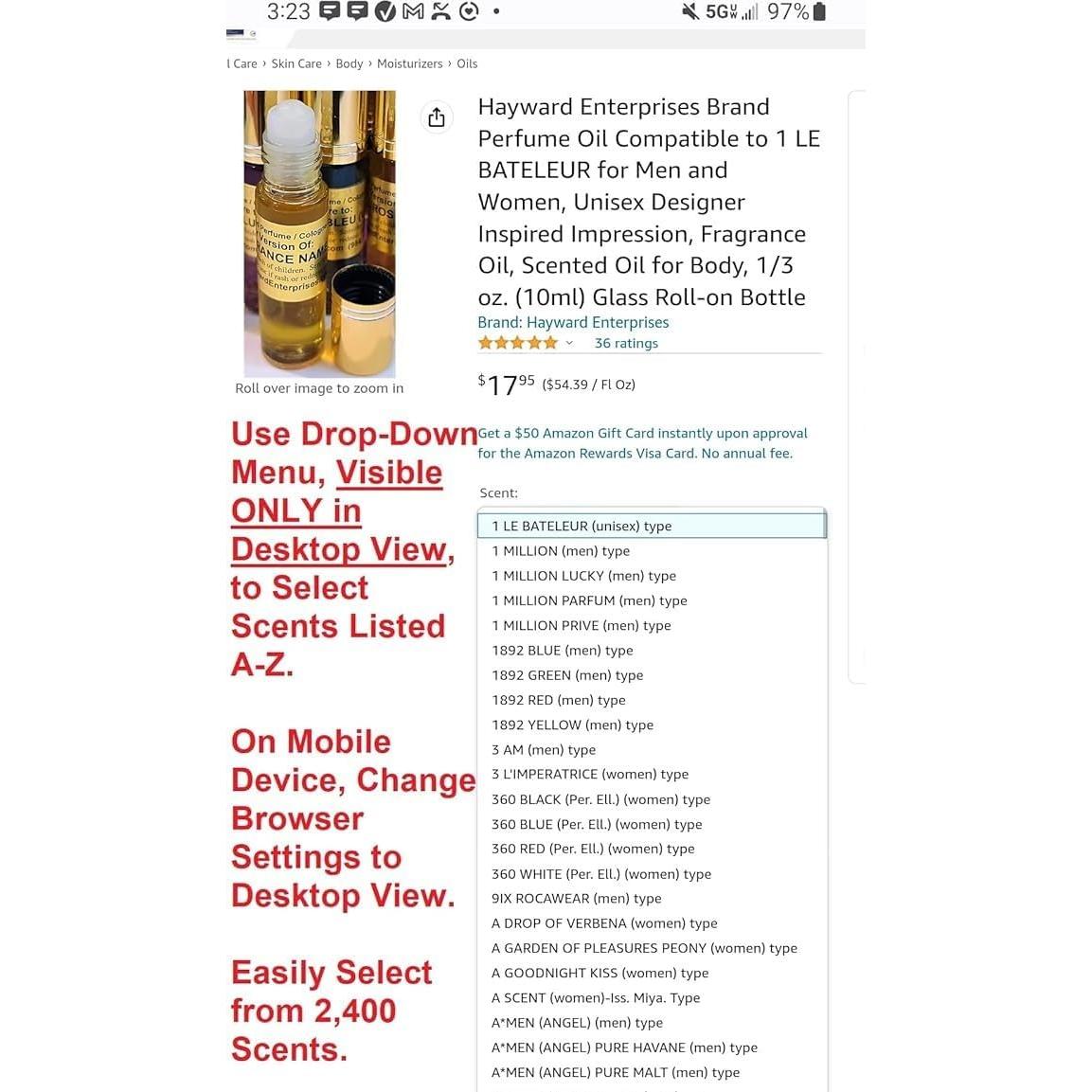 Aceite de Perfume Unisex Hayward Enterprises 10ml Roll On