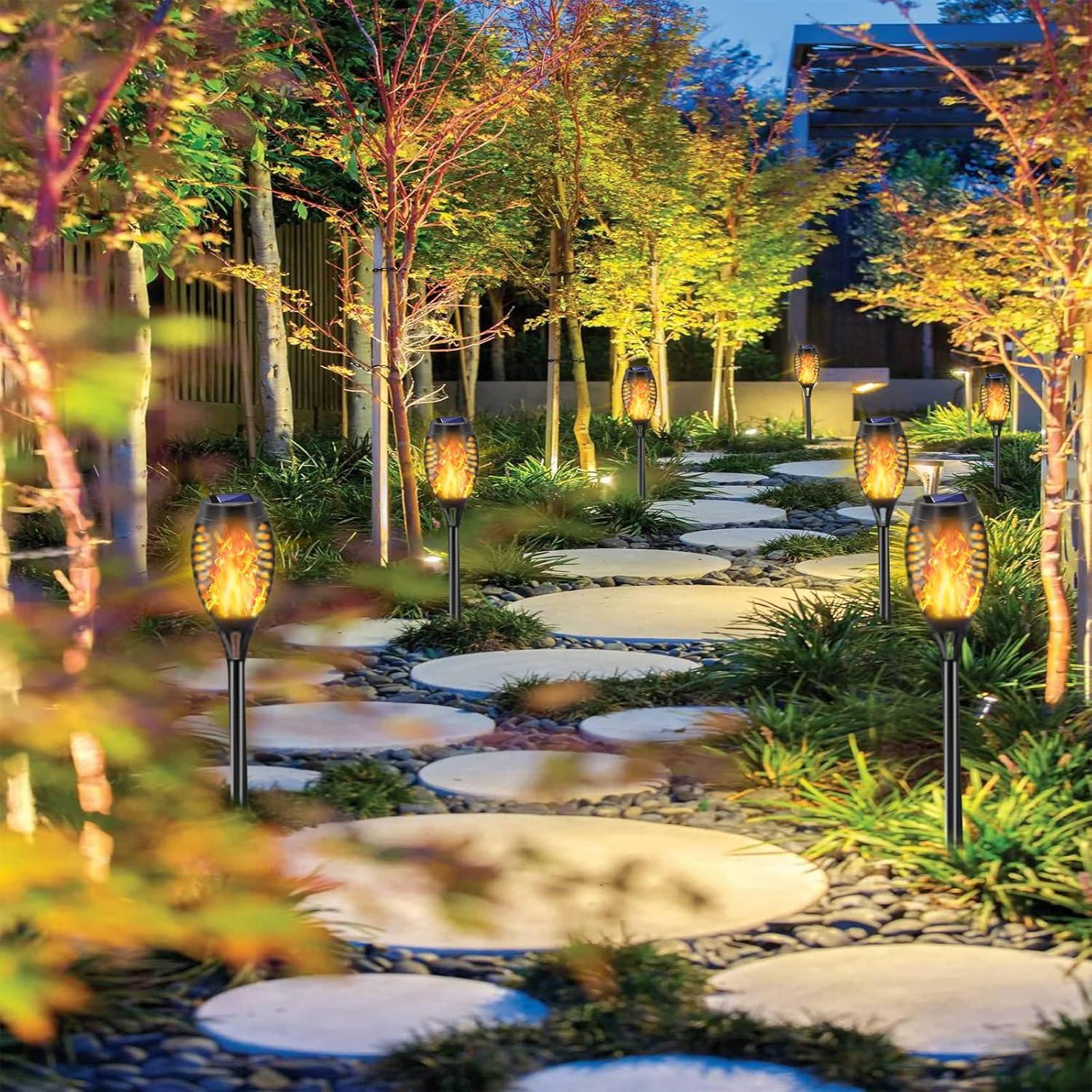 Luces de antorcha solar COCOMOX 8 LED amarillas decorativas