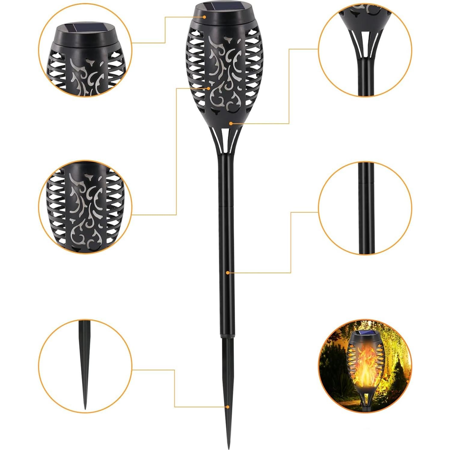 Luces de antorcha solar COCOMOX 8 LED amarillas decorativas