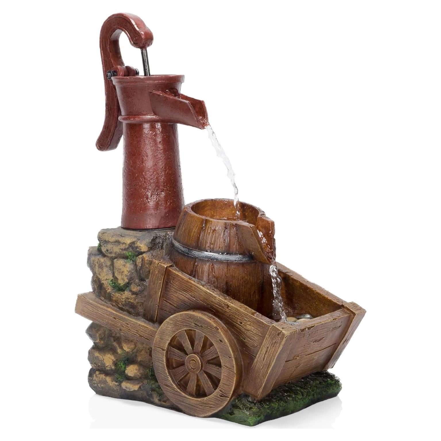 Fuente de Jardín Vintage Alpine 58.4 cm con Carretilla y Bomba