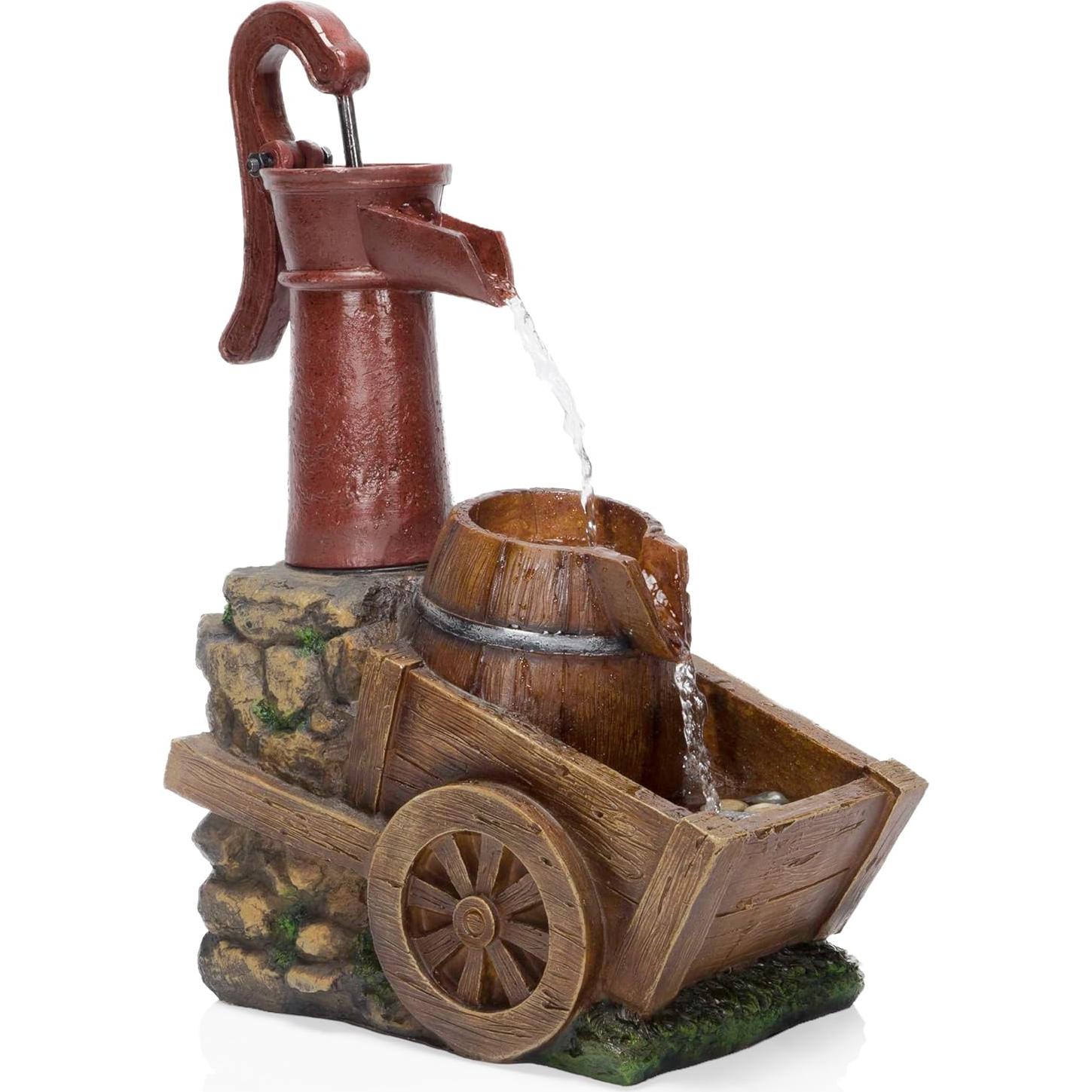 Fuente de Jardín Vintage Alpine 58.4 cm con Carretilla y Bomba
