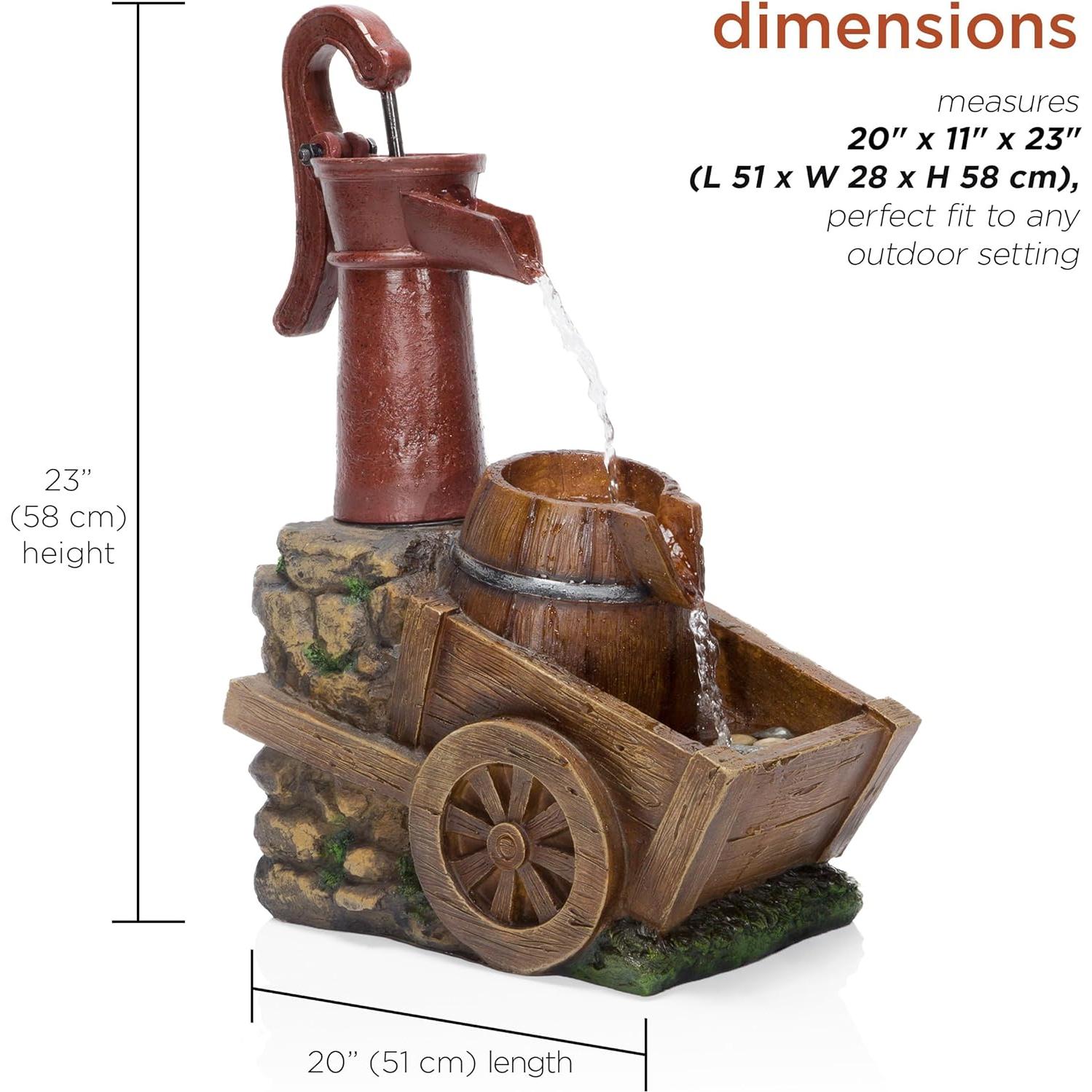 Fuente de Jardín Vintage Alpine 58.4 cm con Carretilla y Bomba