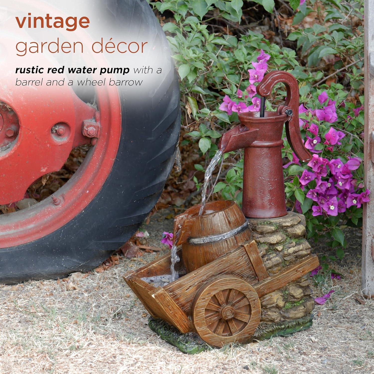 Fuente de Jardín Vintage Alpine 58.4 cm con Carretilla y Bomba