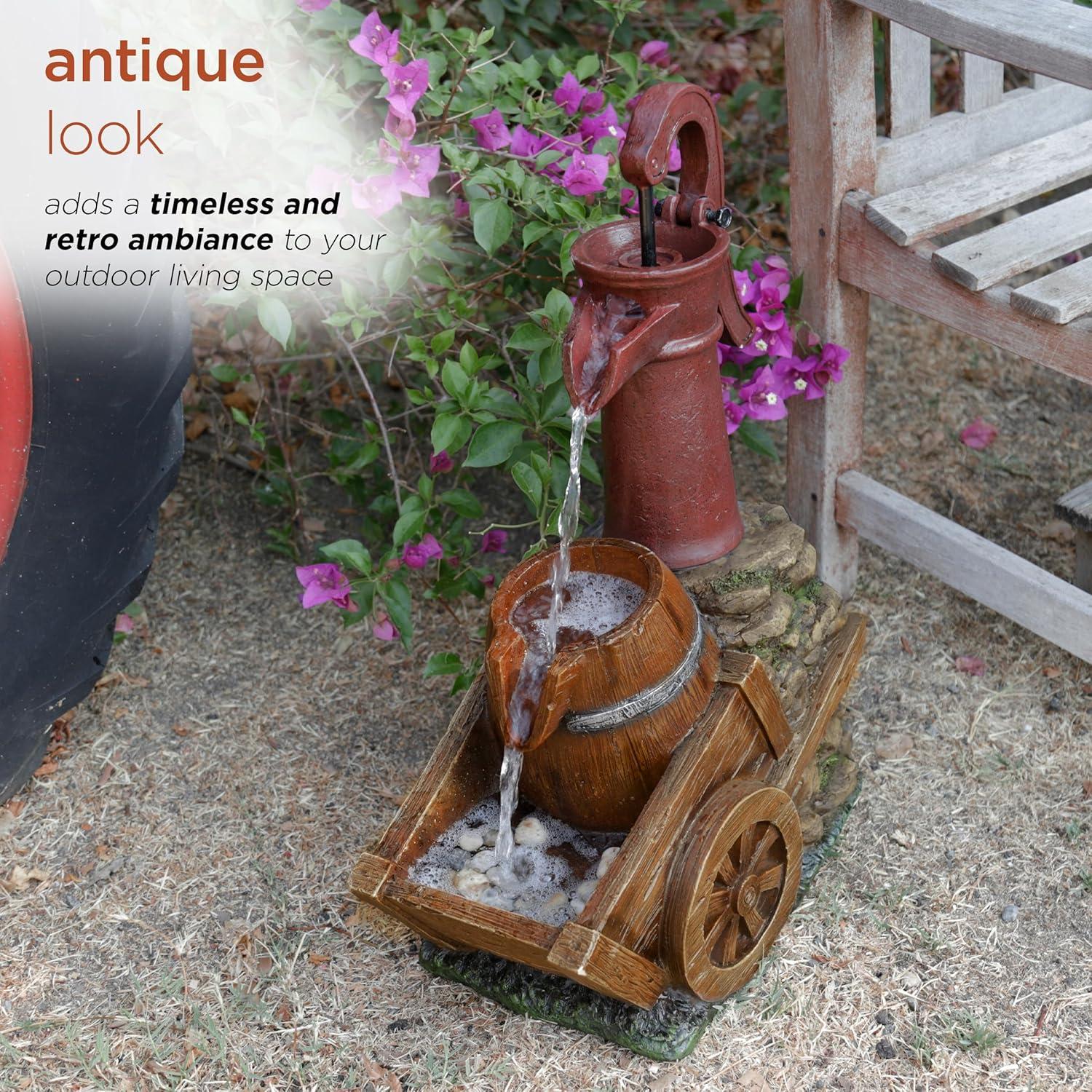 Fuente de Jardín Vintage Alpine 58.4 cm con Carretilla y Bomba