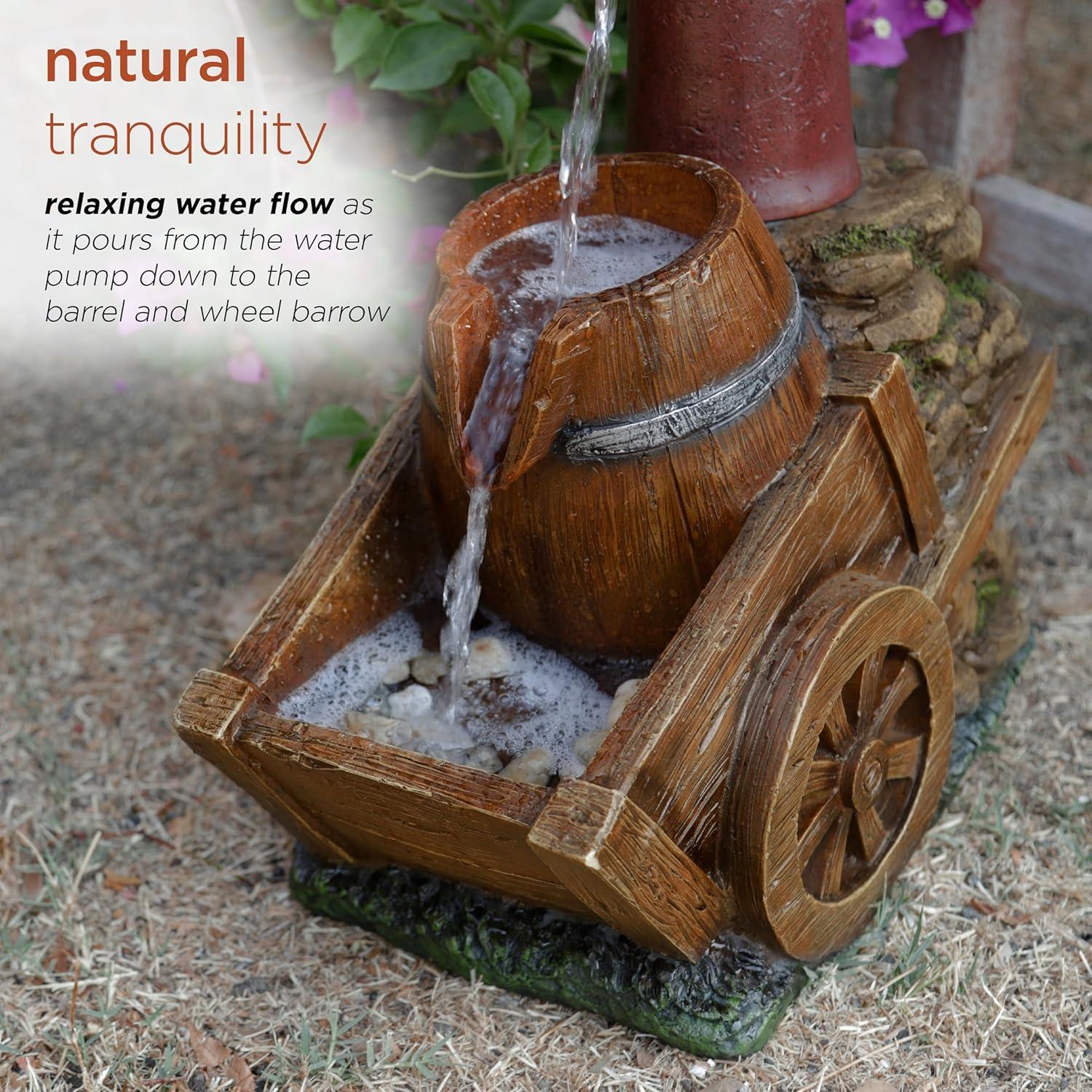 Fuente de Jardín Vintage Alpine 58.4 cm con Carretilla y Bomba