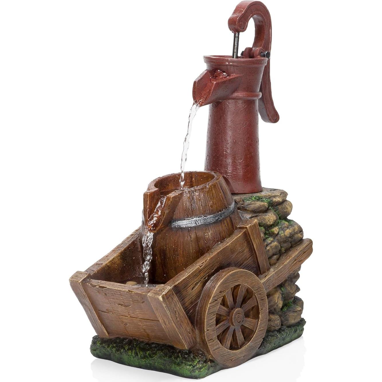 Fuente de Jardín Vintage Alpine 58.4 cm con Carretilla y Bomba