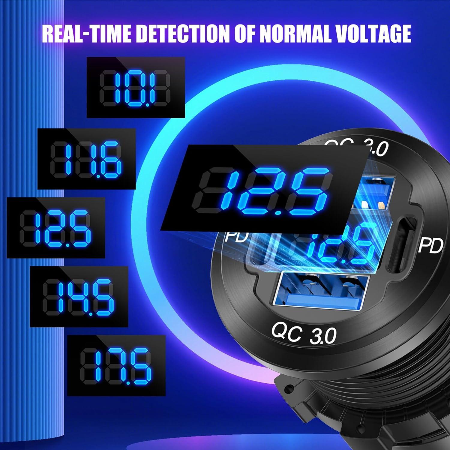 Cargador USB 4 Puertos Hapytrip 12V 78W con Voltímetro LED