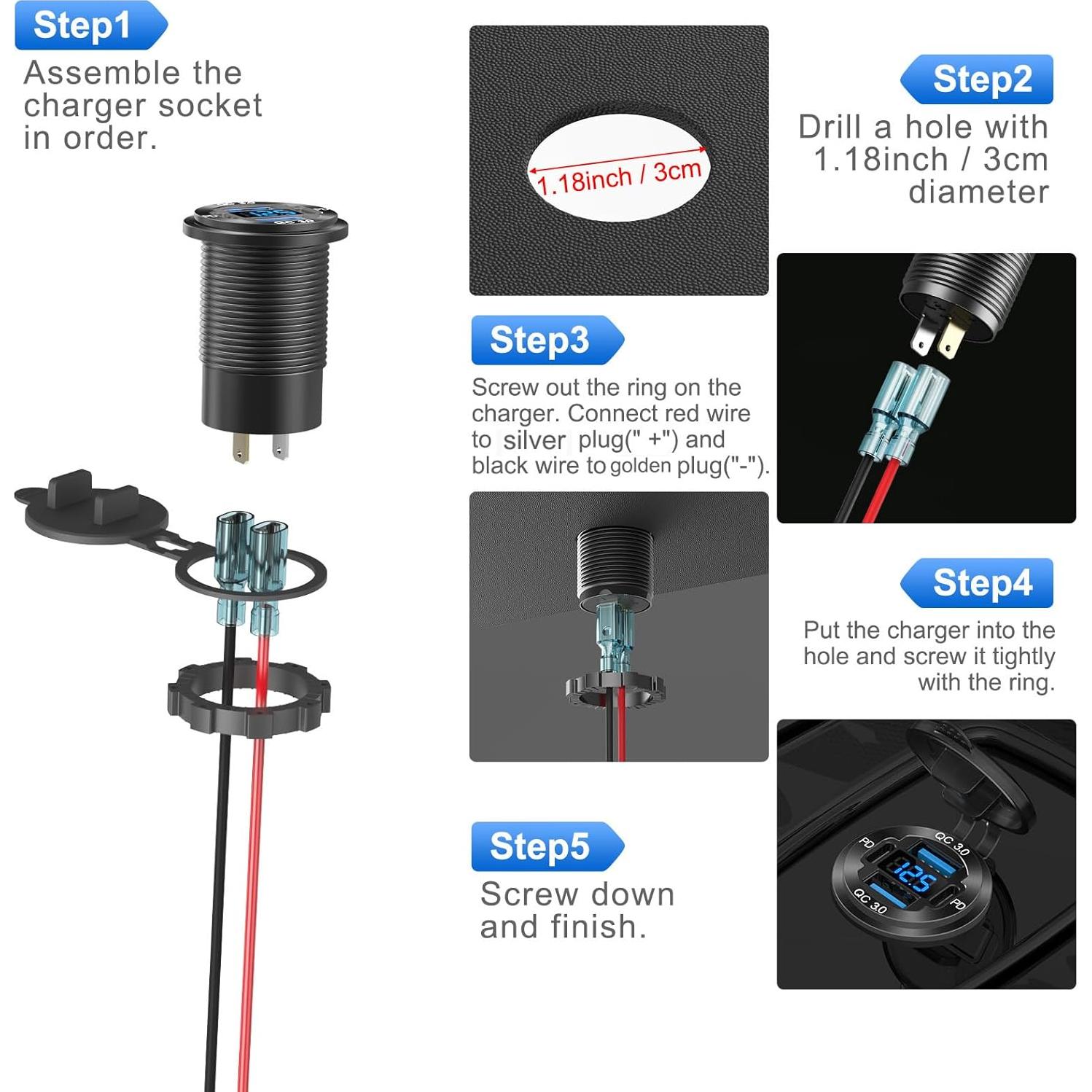 Cargador USB 4 Puertos Hapytrip 12V 78W con Voltímetro LED