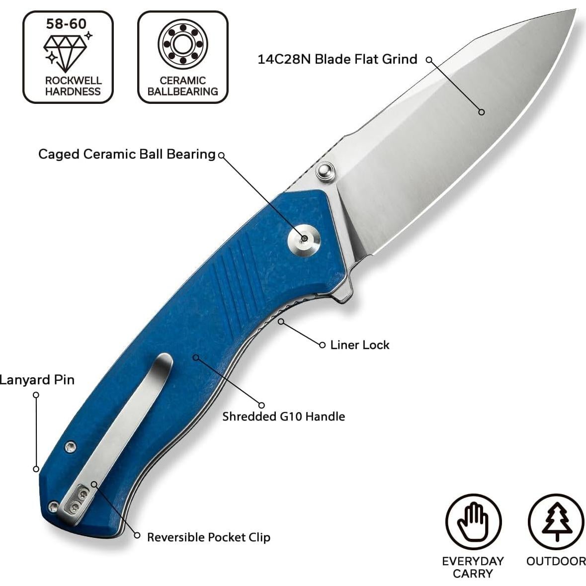 Cuchillo Plegable CIVIVI Placoid 14C28N Mango G10 Azul 9.32 cm
