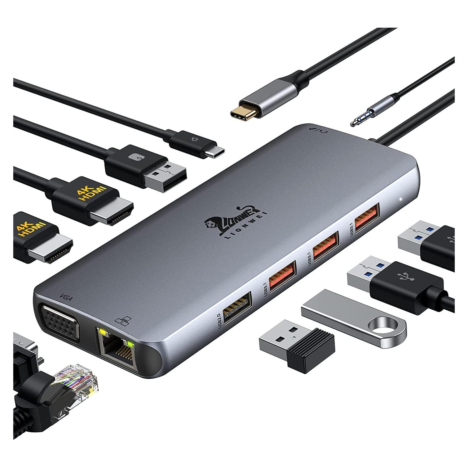 Estación de Acoplamiento USB C LIONWEI 11 en 1 4K HDMI