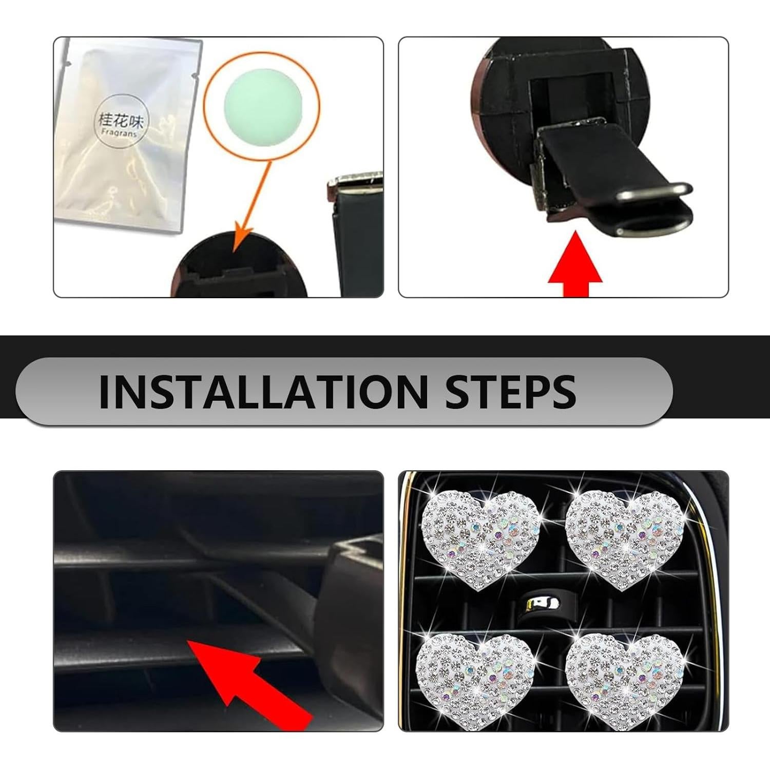 4 Clips de Ventilación Brillantes MLY Corazón Blanco Universal