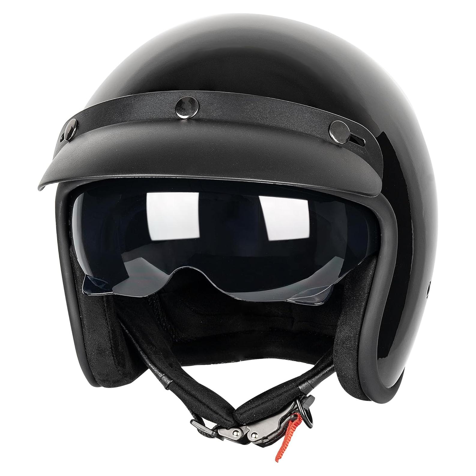 Casco Retro 3/4 Yesmotor 818 Negro Claro Aprobado DOT