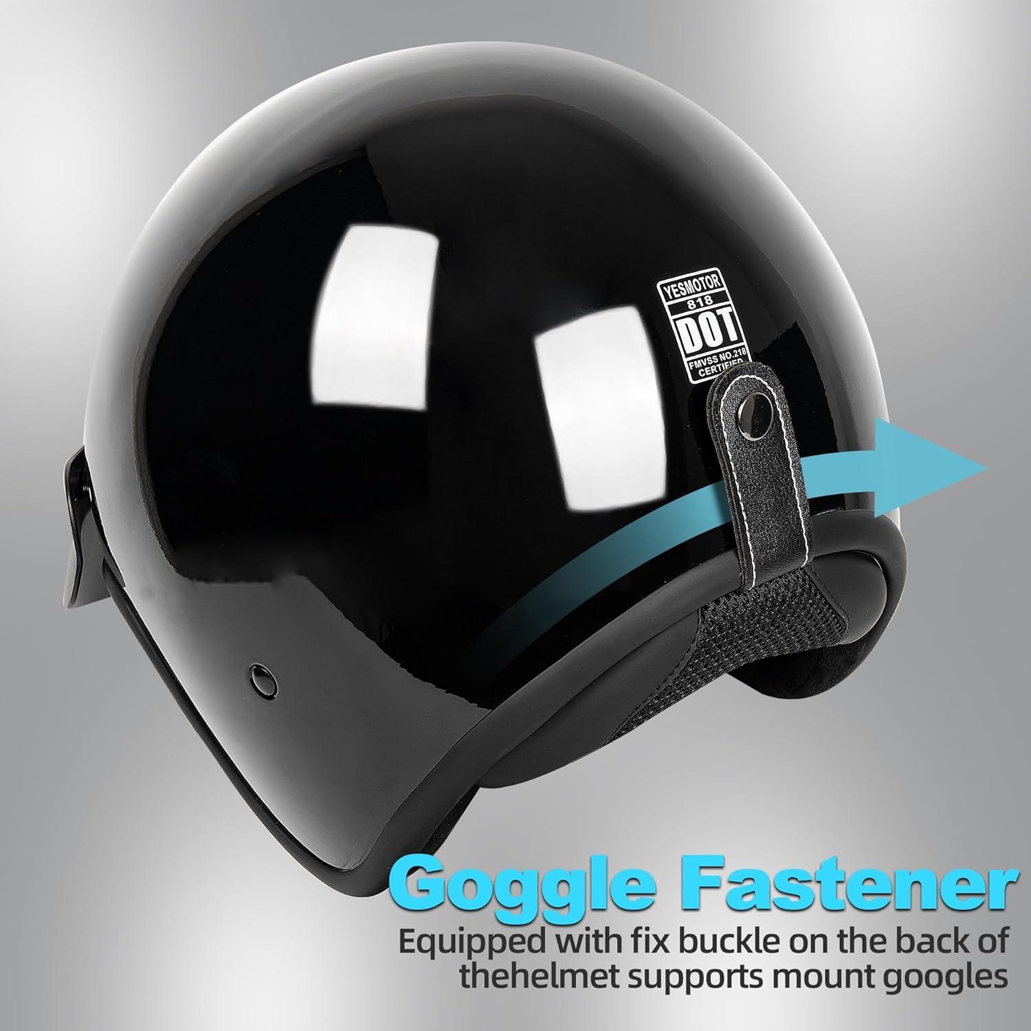 Casco Retro 3/4 Yesmotor 818 Negro Claro Aprobado DOT