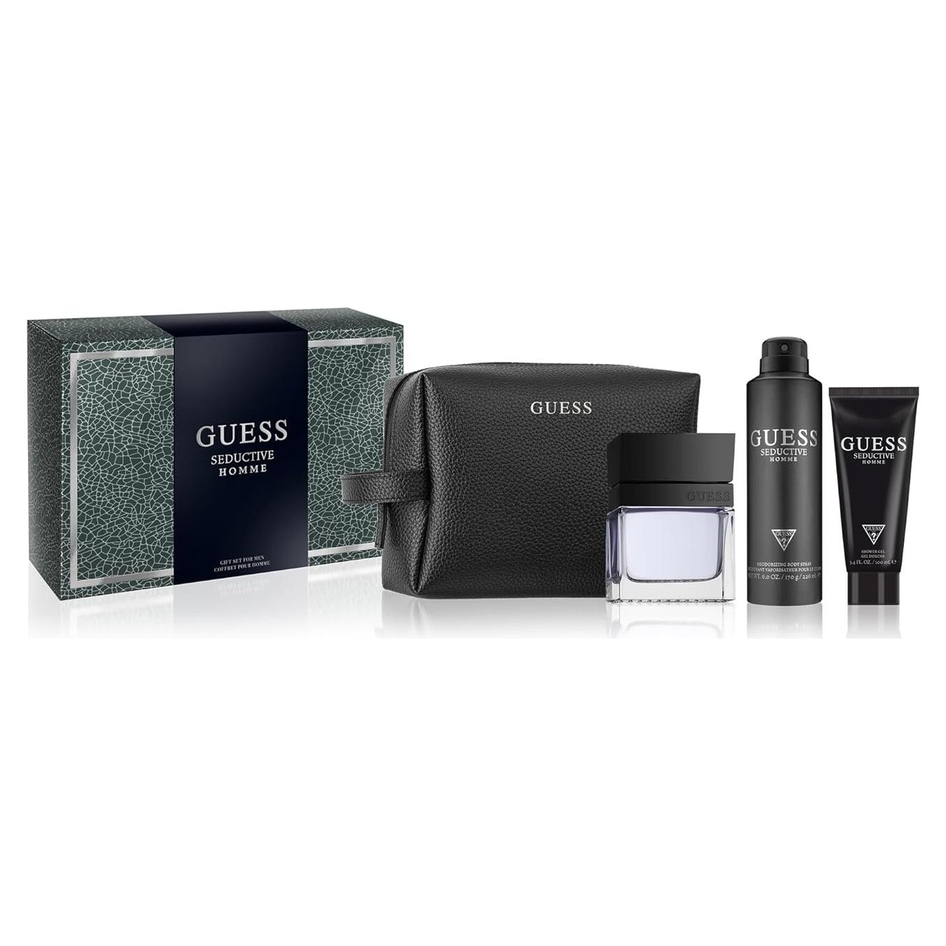 Seductive Men / Homme Eau de Toilette 4 Piece Gift Set - Cologne Spray 3.4 Fl. Oz., Deodorizing Body Spray 6.0 Oz., Shower Gel 3.4 Fl. Oz., & Pouch