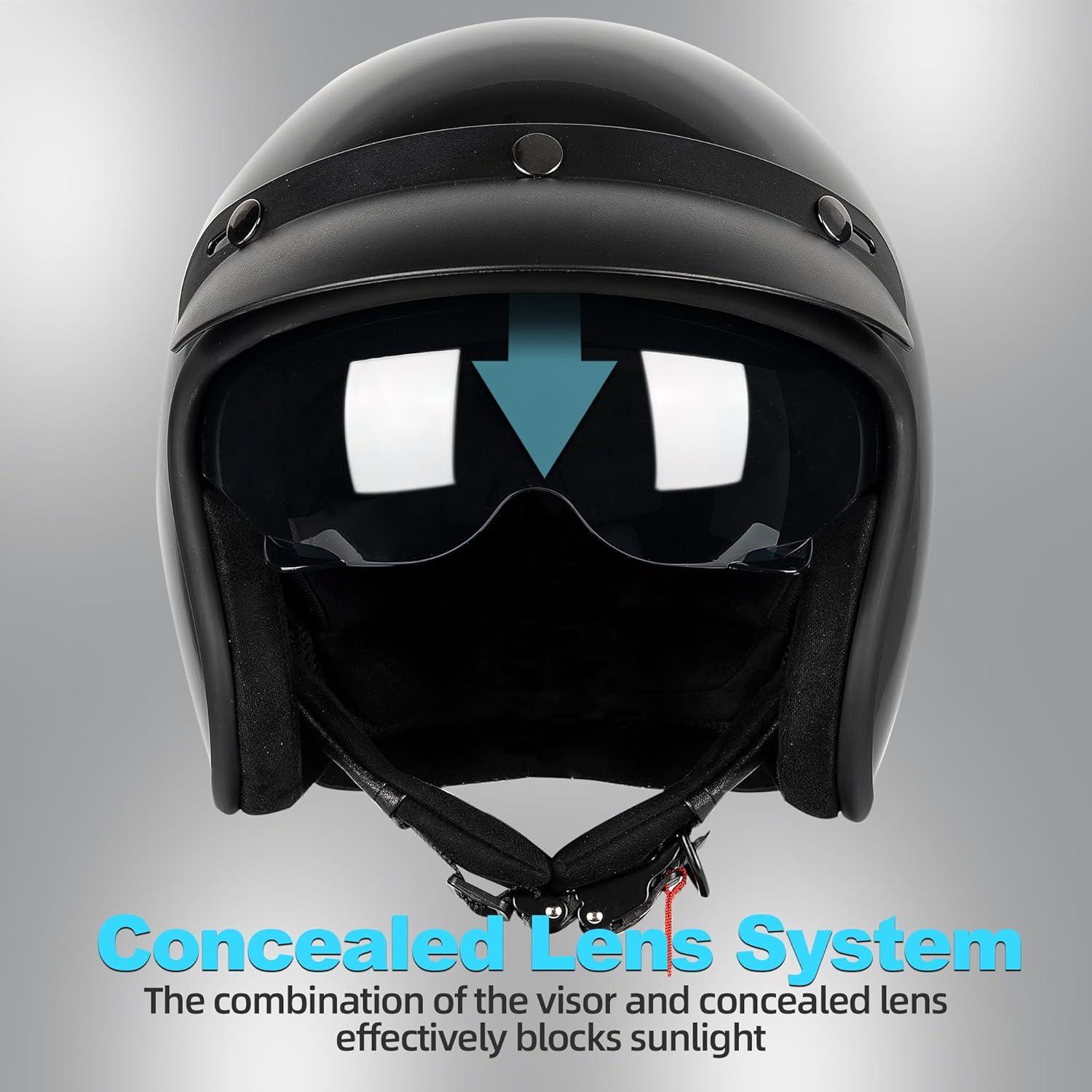 Casco Retro Abierto 3/4 Yesmotor 818 Negro Claro DOT