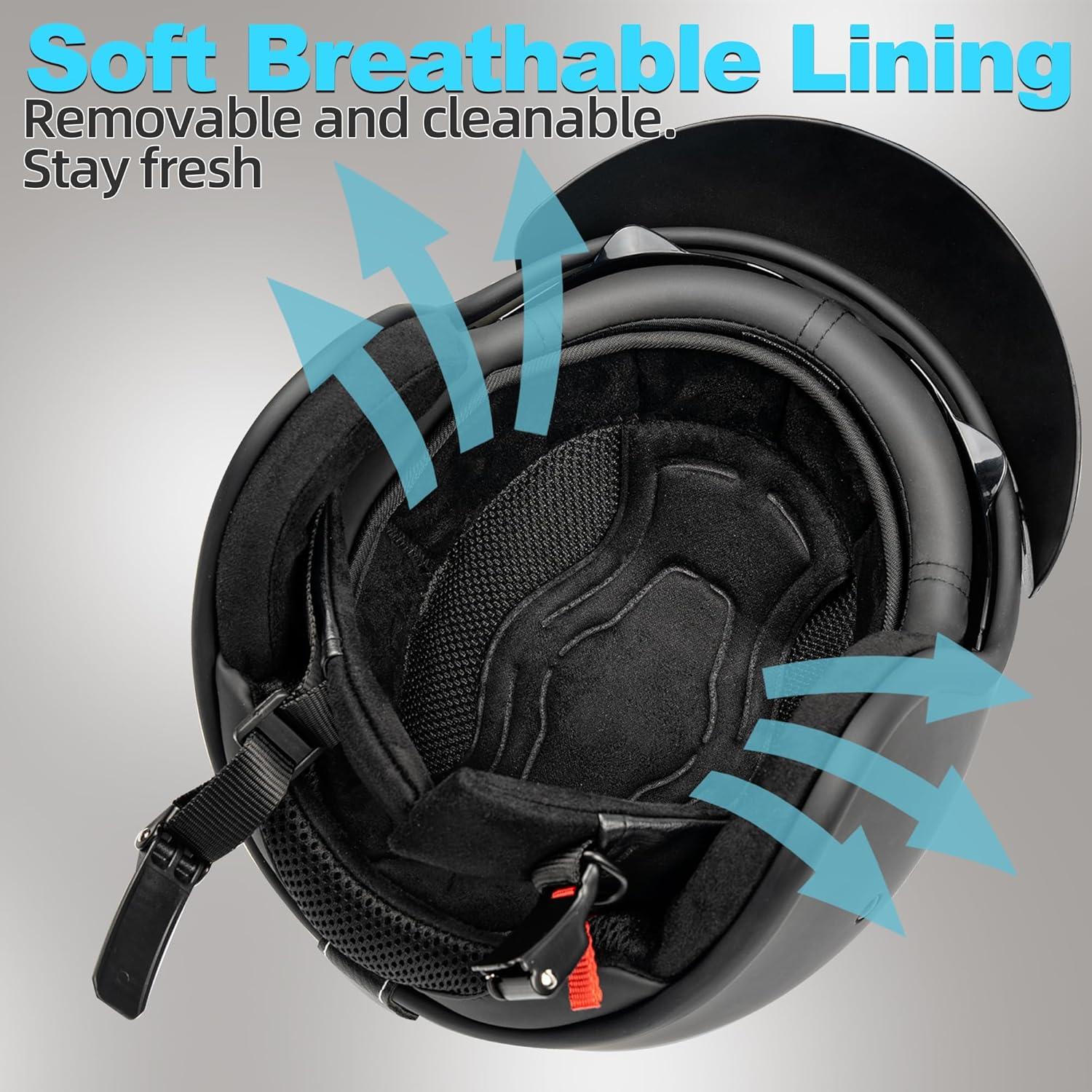 Casco Retro Abierto 3/4 Yesmotor 818 Negro Claro DOT