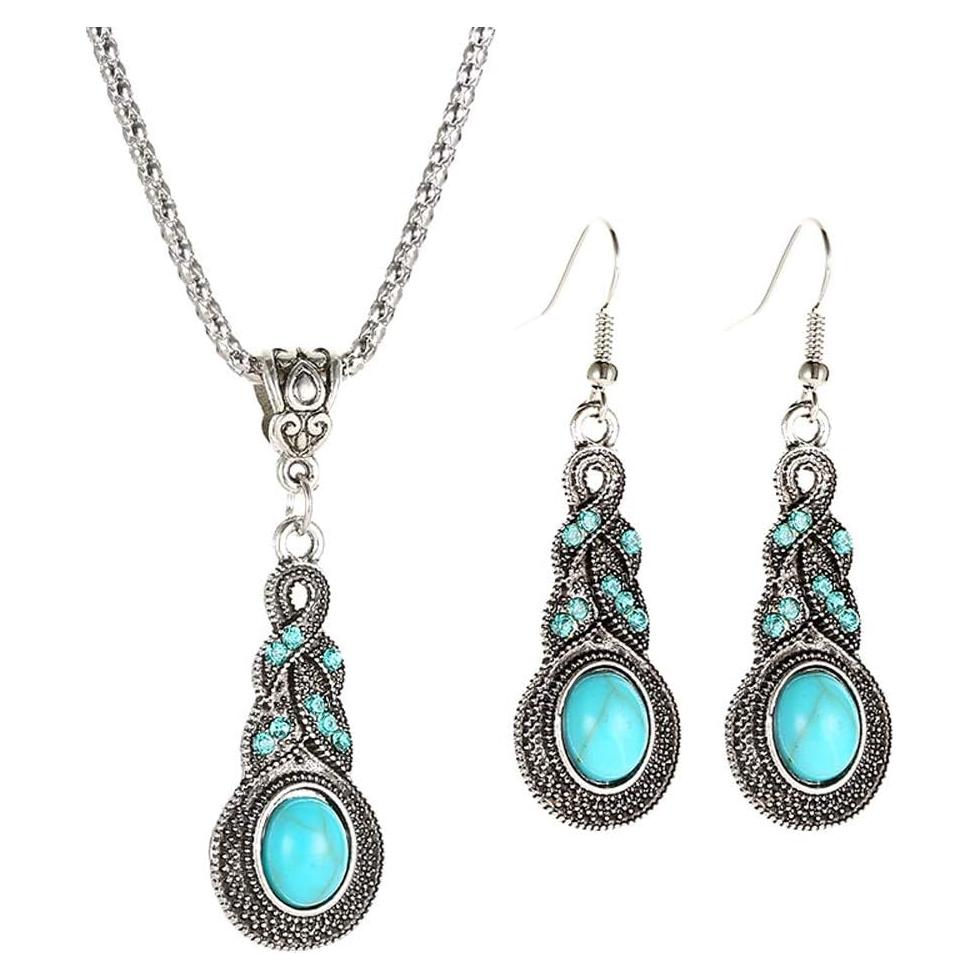 Pendientes y Collar Boho Verde Turquesa Vitaltyextracts