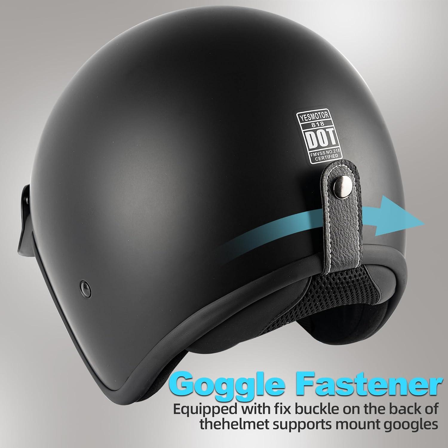 Casco Retro Abierto 3/4 Yesmotor 818 Negro Mate DOT