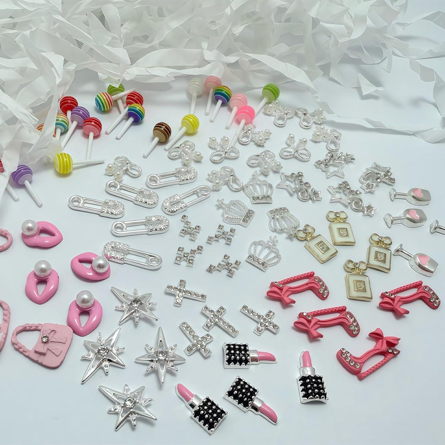 84 Piezas Encantos de Uñas Pizadix con Estrellas y Labiales