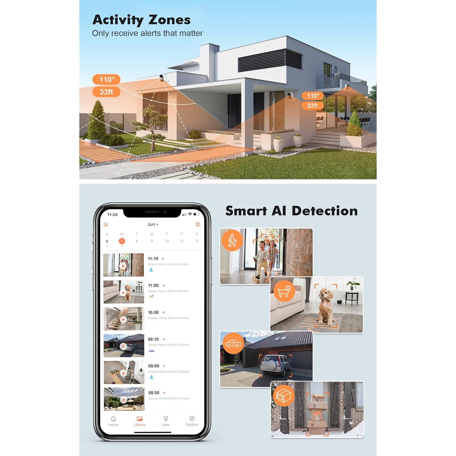 Cámara Dzees Inalámbrica 2K con Alarma y Visión Nocturna