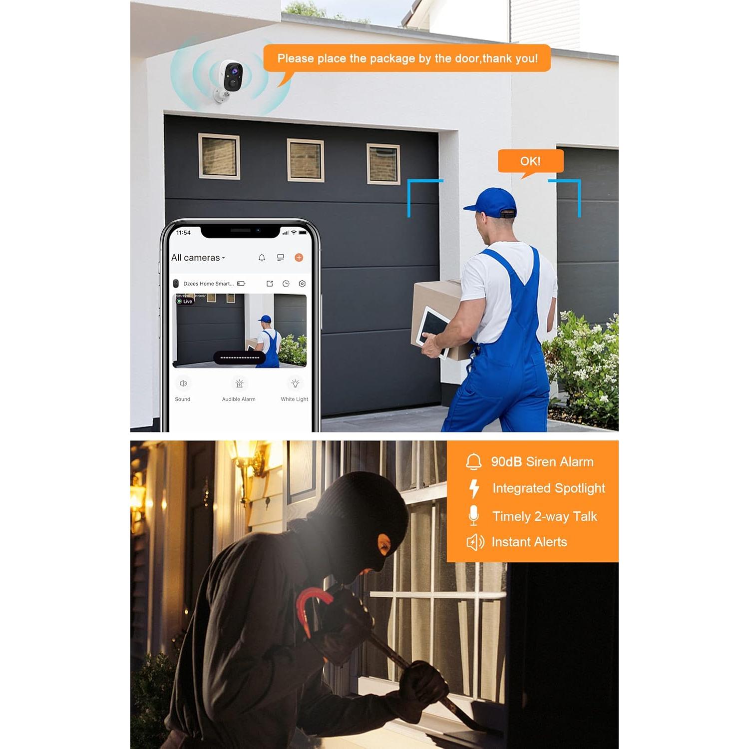 Cámara Dzees Inalámbrica 2K con Alarma y Visión Nocturna