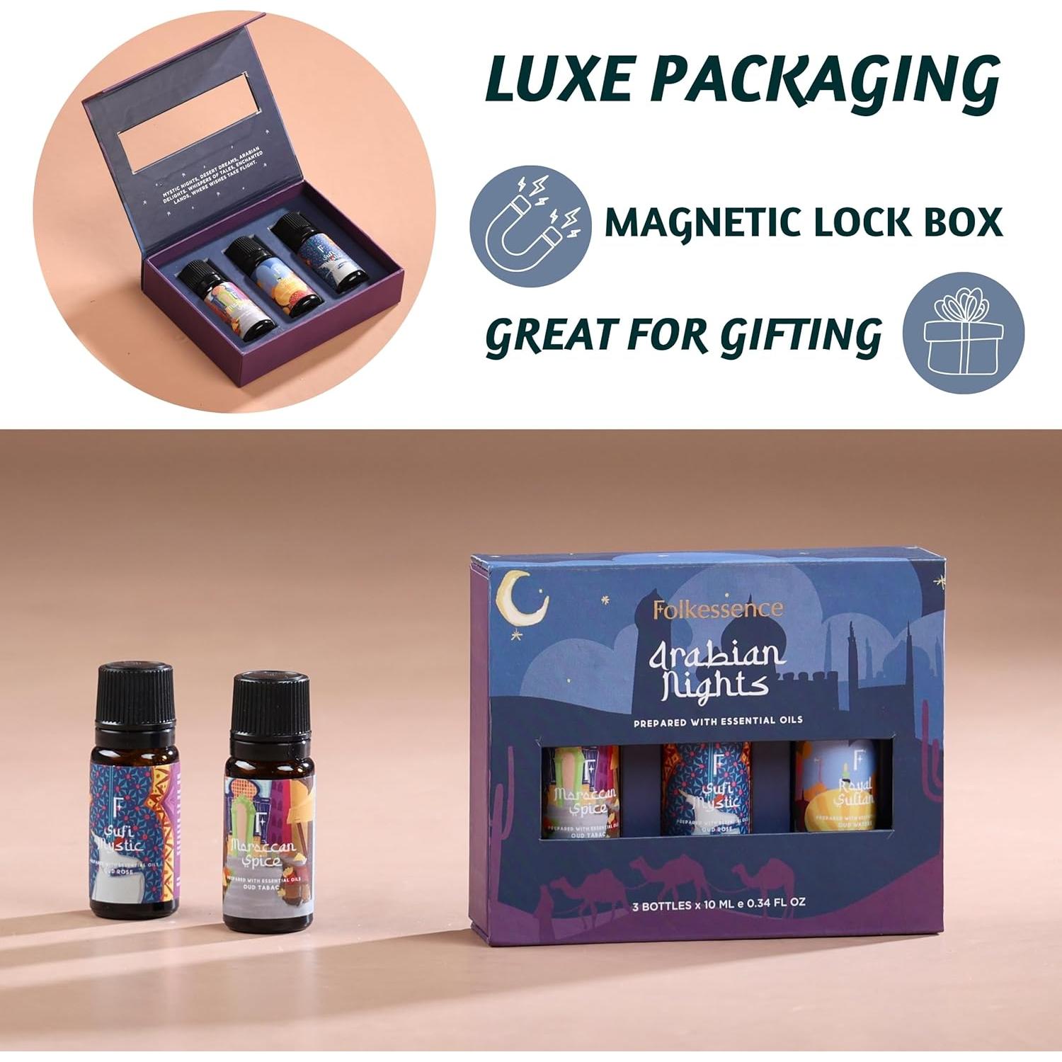 Set de 3 Aceites Esenciales Folkulture 10ml Oud Rosa y Tabaco