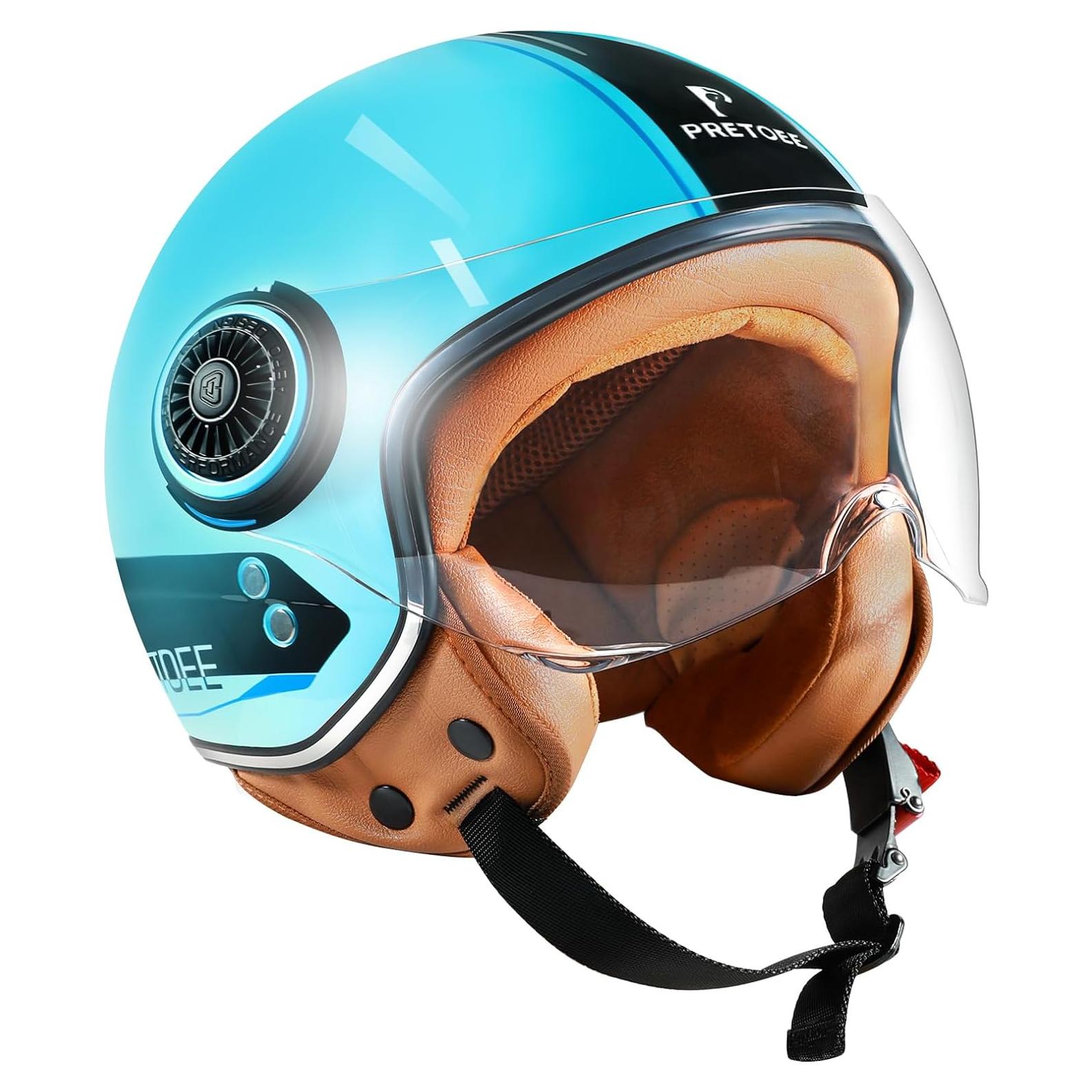Casco de Moto Vintage Pretoee Pt-air 02 Azul M 57-62 cm