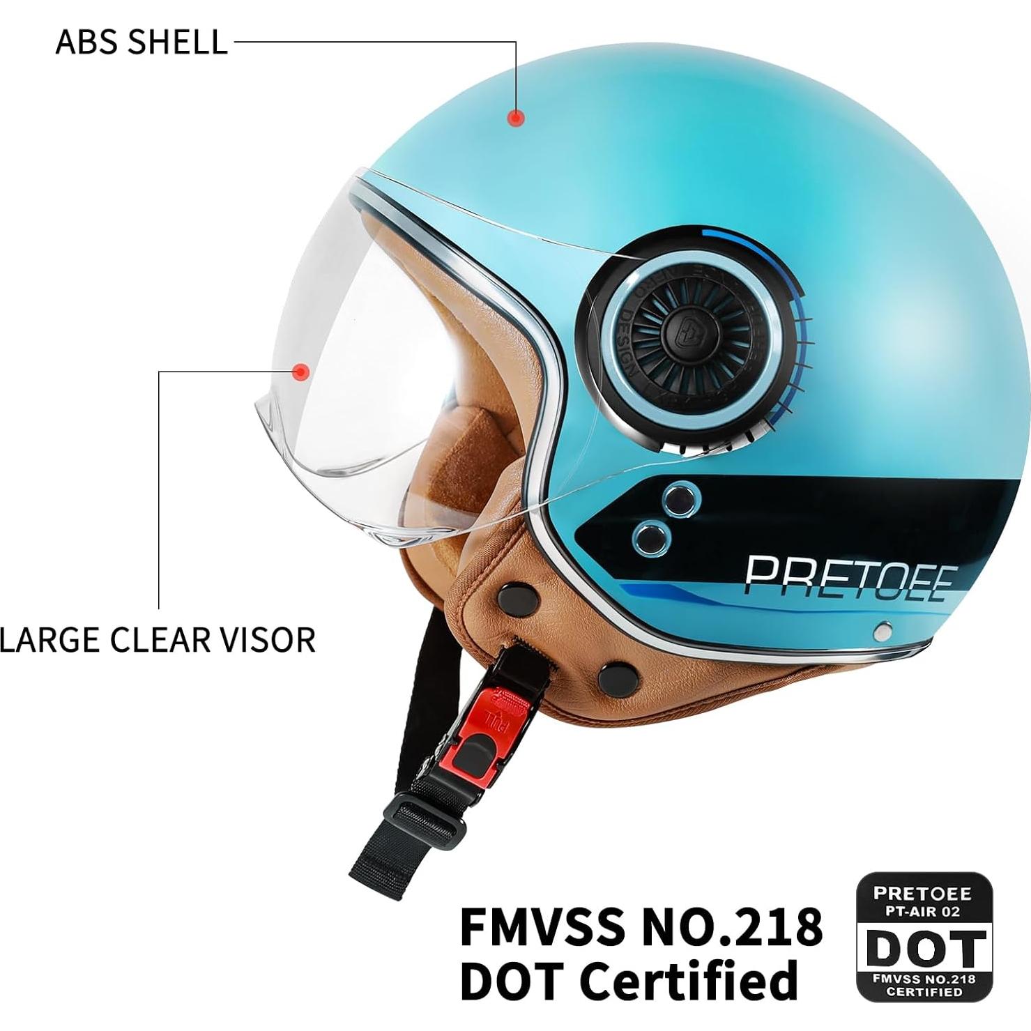 Casco de Moto Vintage Pretoee Pt-air 02 Azul M 57-62 cm