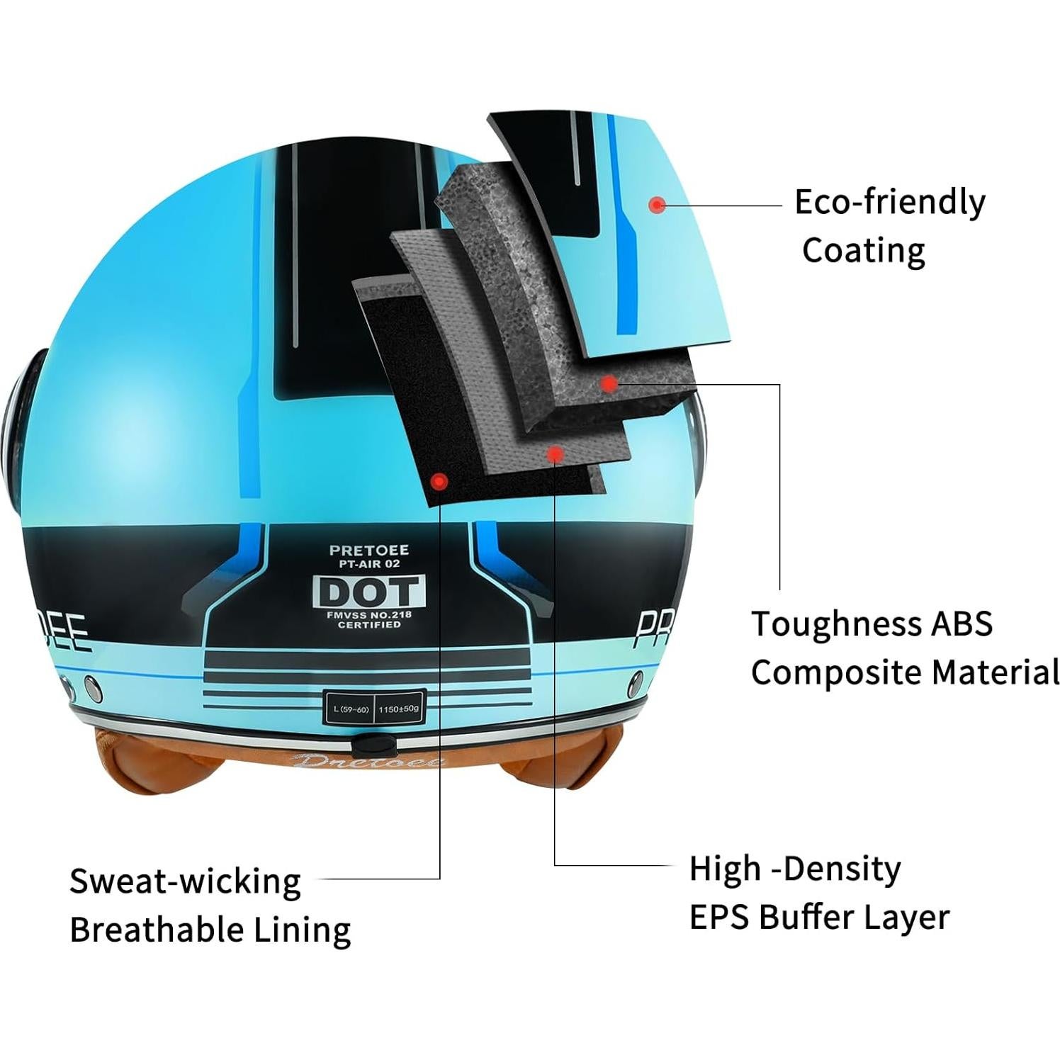 Casco de Moto Vintage Pretoee PT-AIR 02 Azul M-XL