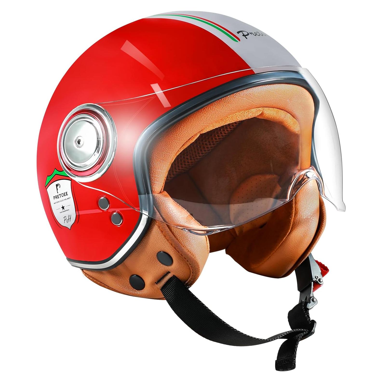 Casco de motocicleta Pretoee PT-AIR 02 retro M-XL rojo blanco