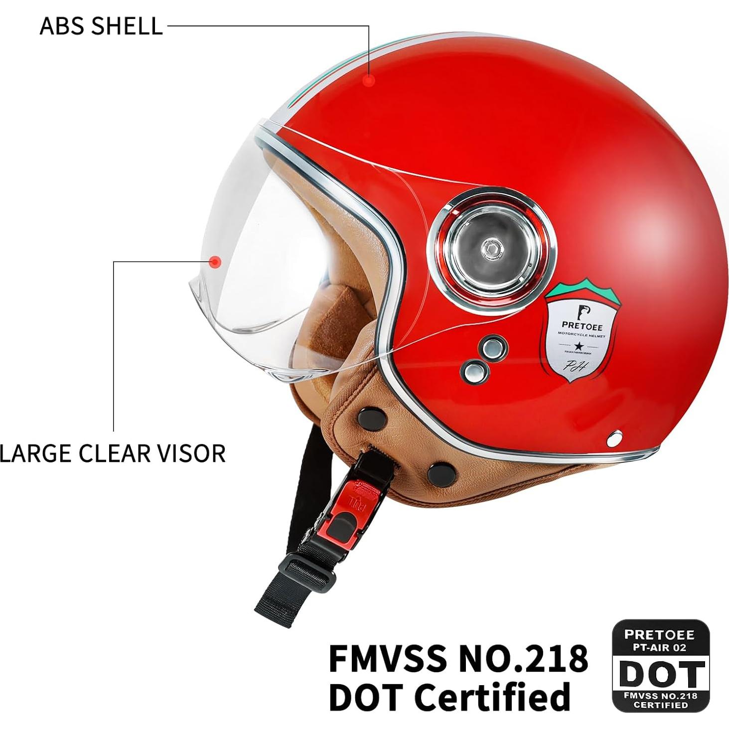 Casco de motocicleta Pretoee PT-AIR 02 retro M-XL rojo blanco