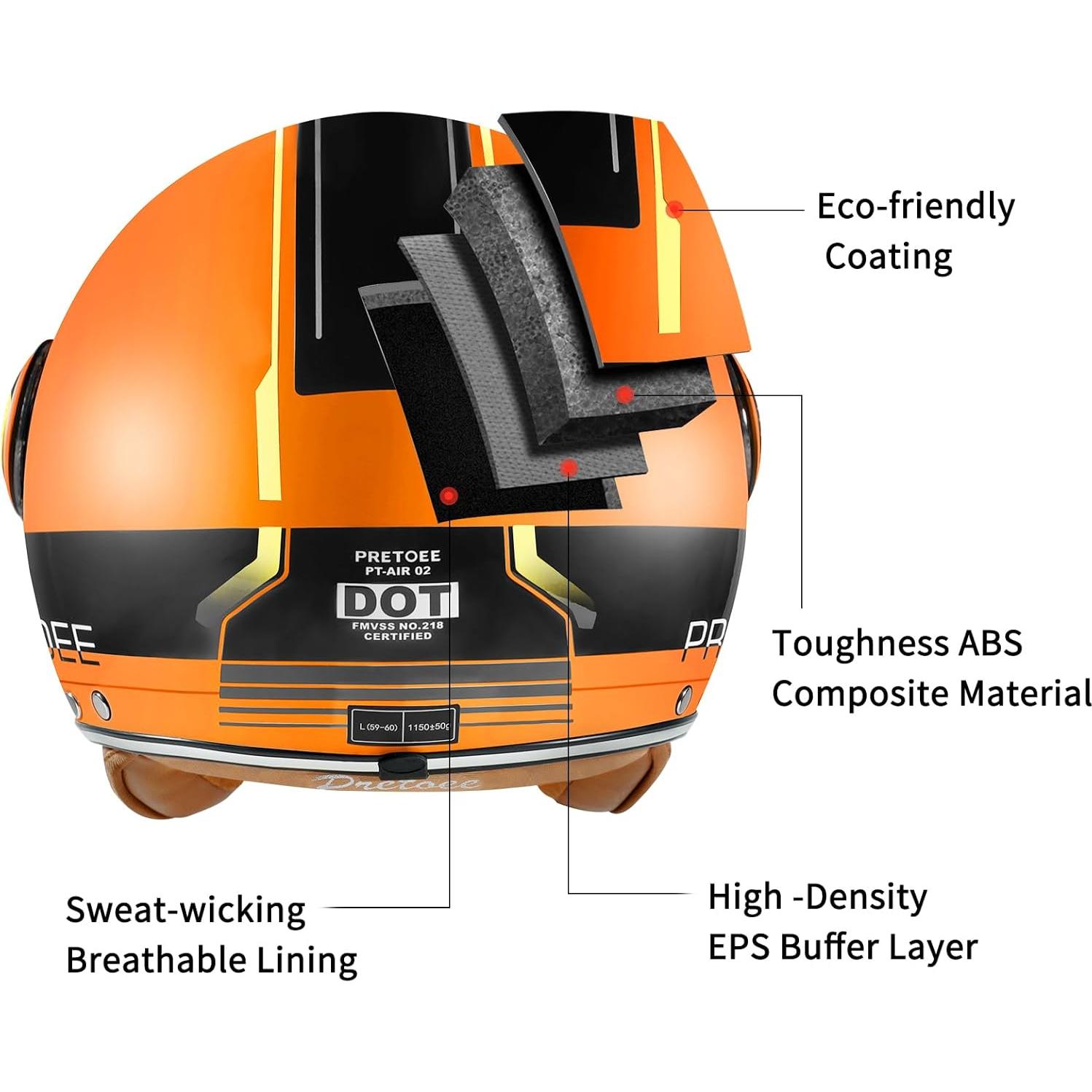 Casco de motocicleta Pretoee Pt-air 02 retro M-XL naranja
