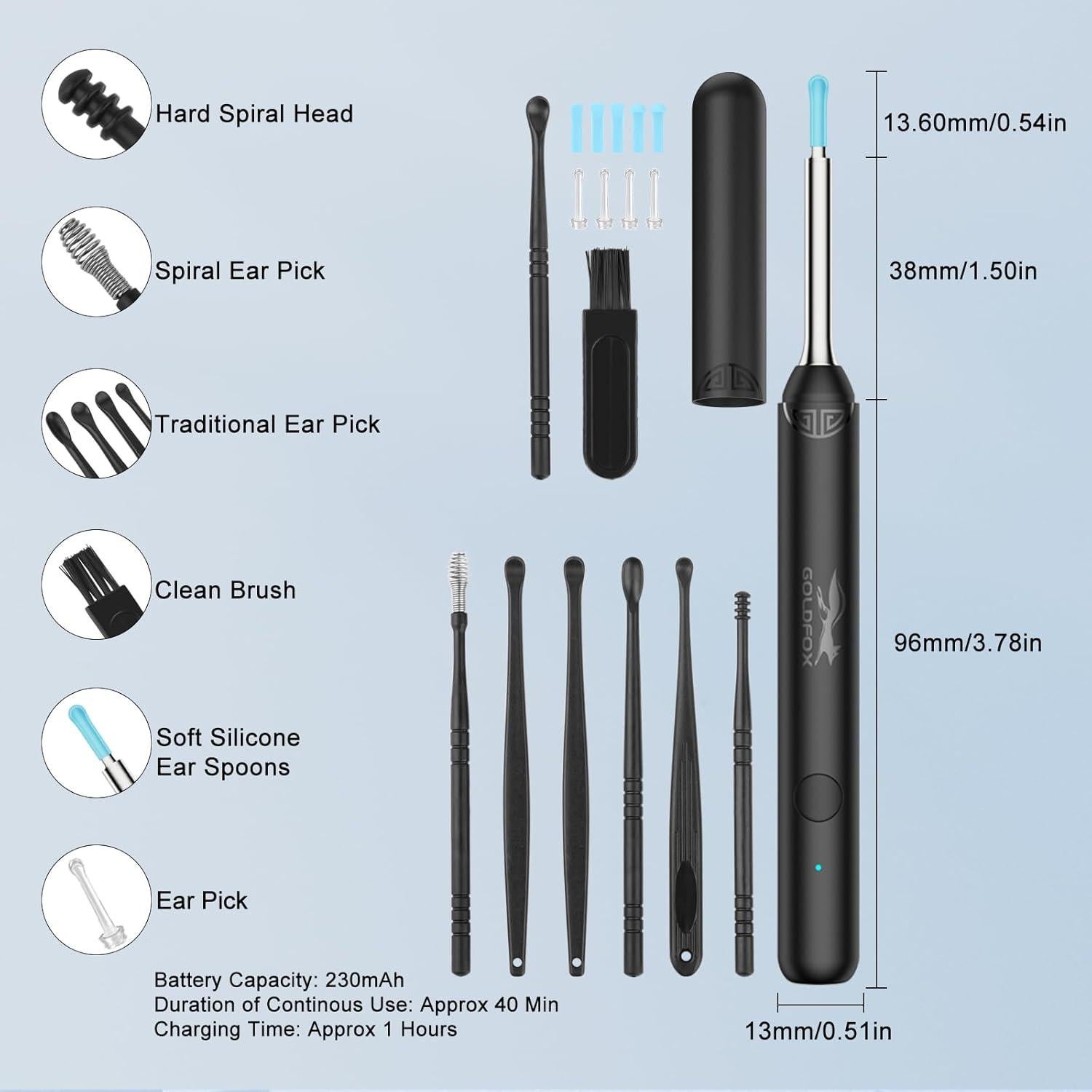 Limpiador de Cerumen Inalámbrico GOLDFOX con Cámara HD 1080P