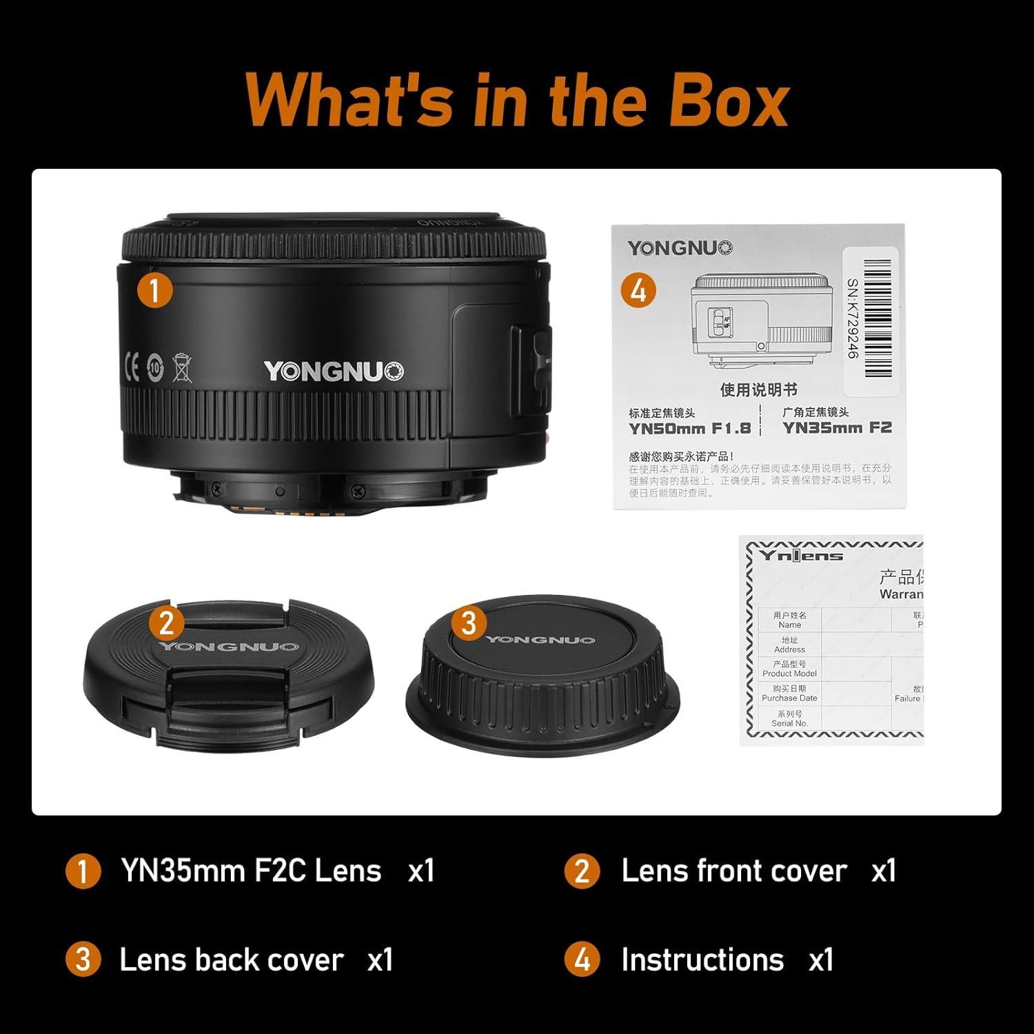 Lente Gran Angular YONGNUO 35mm f/2.0 para Canon EF