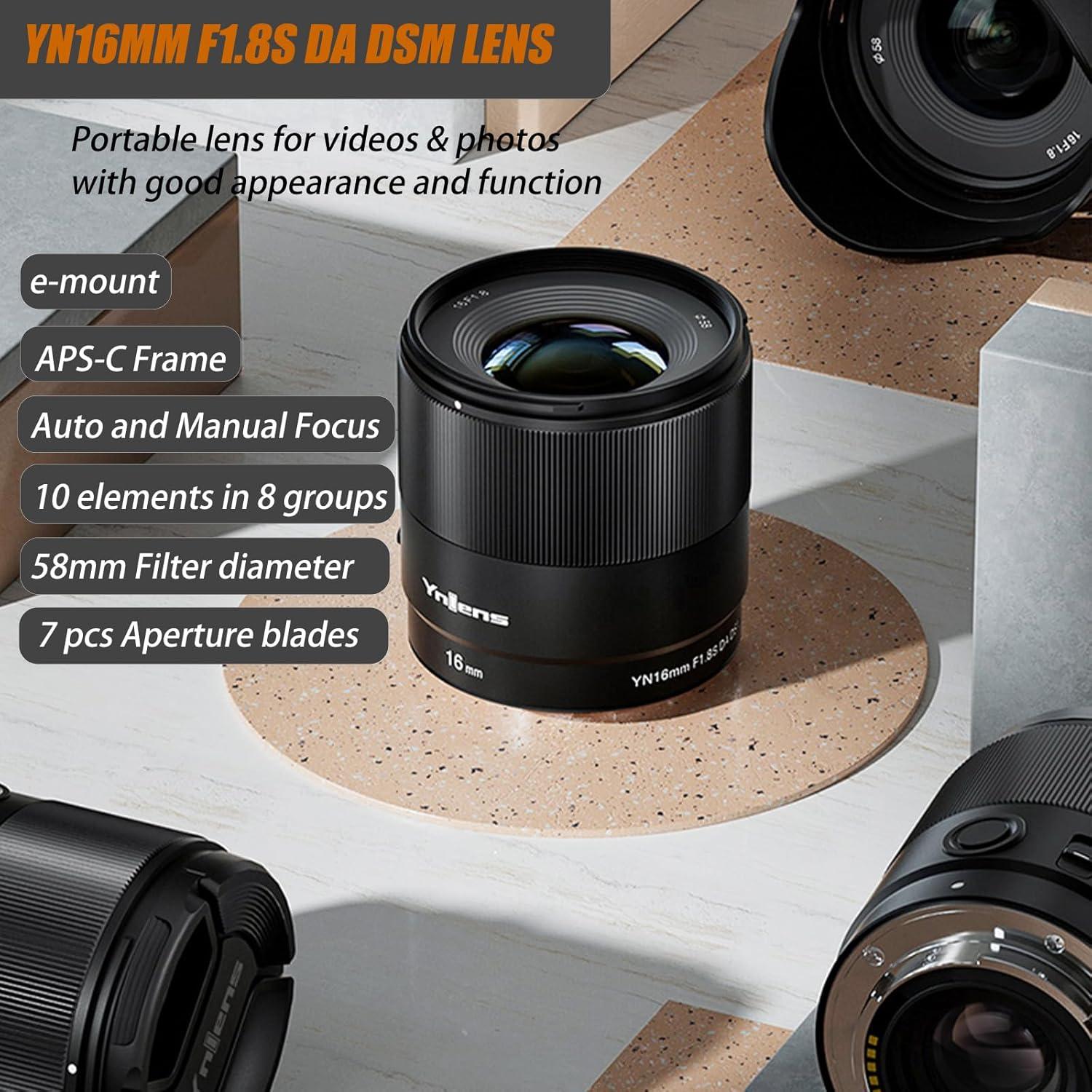 Lente Prime YONGNUO YN16mm F1.8 para Cámaras Sony E-Mount