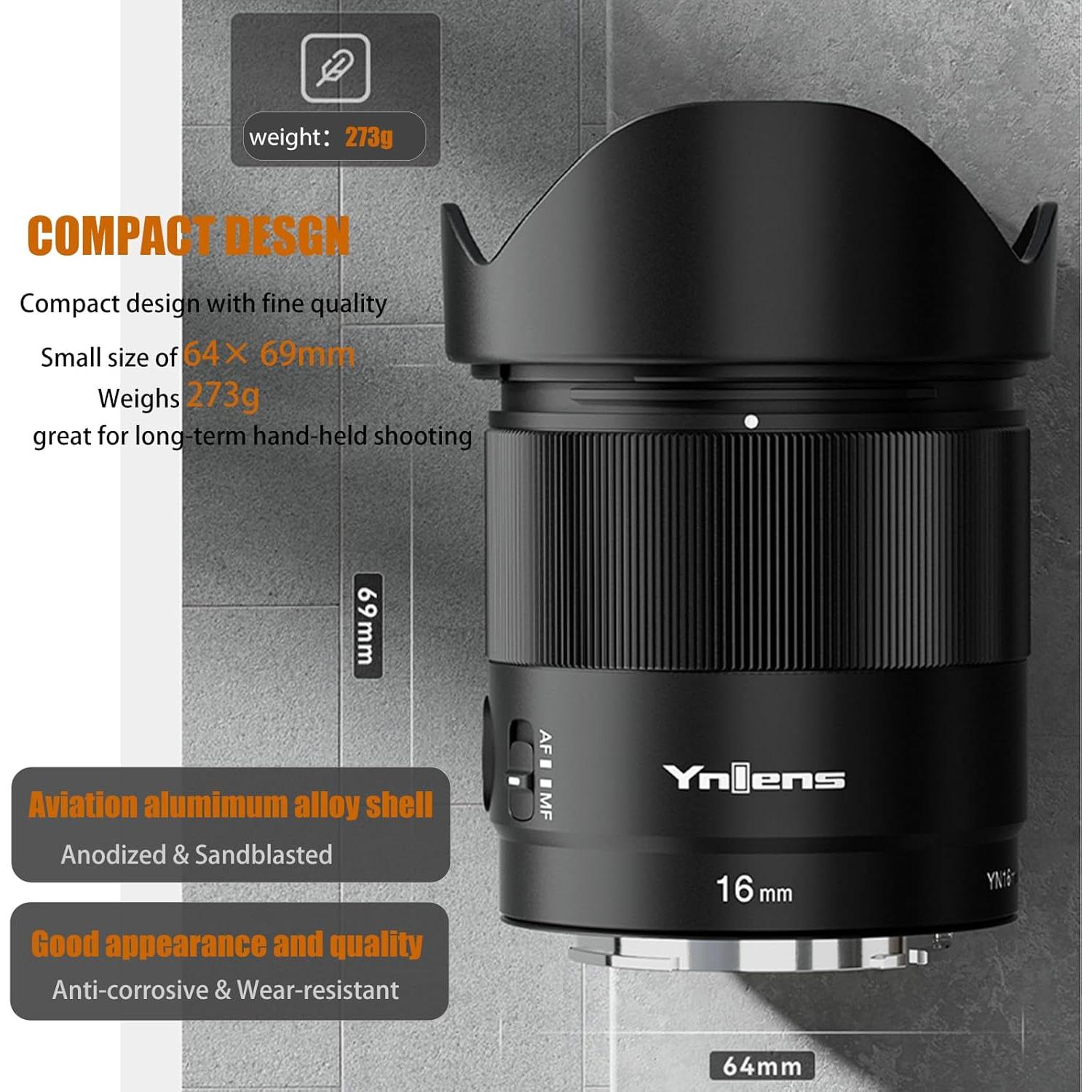 Lente Prime YONGNUO YN16mm F1.8 para Cámaras Sony E-Mount