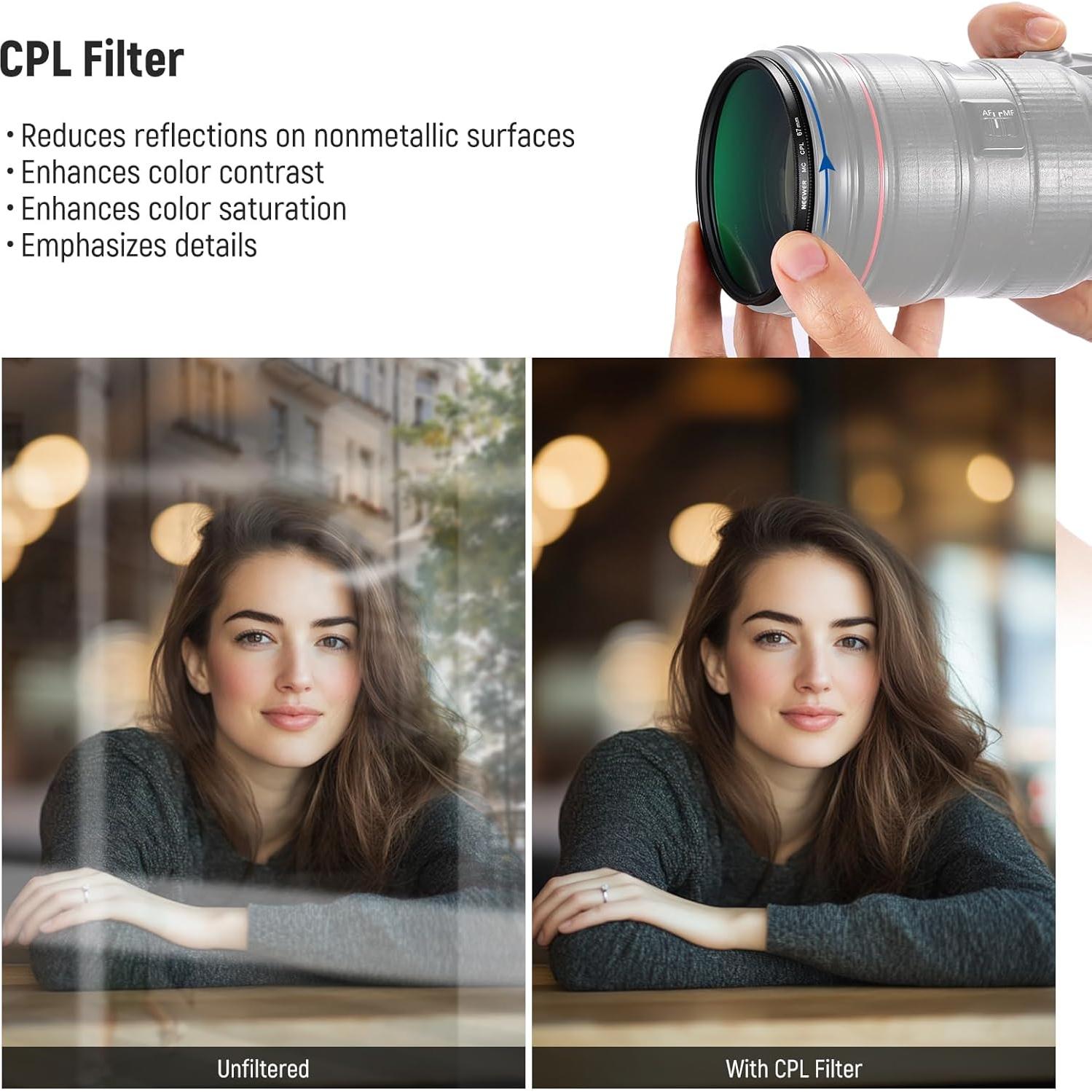 Filtro de Lente NEEWER UV/CPL/ND4 67mm con Estuche Duro