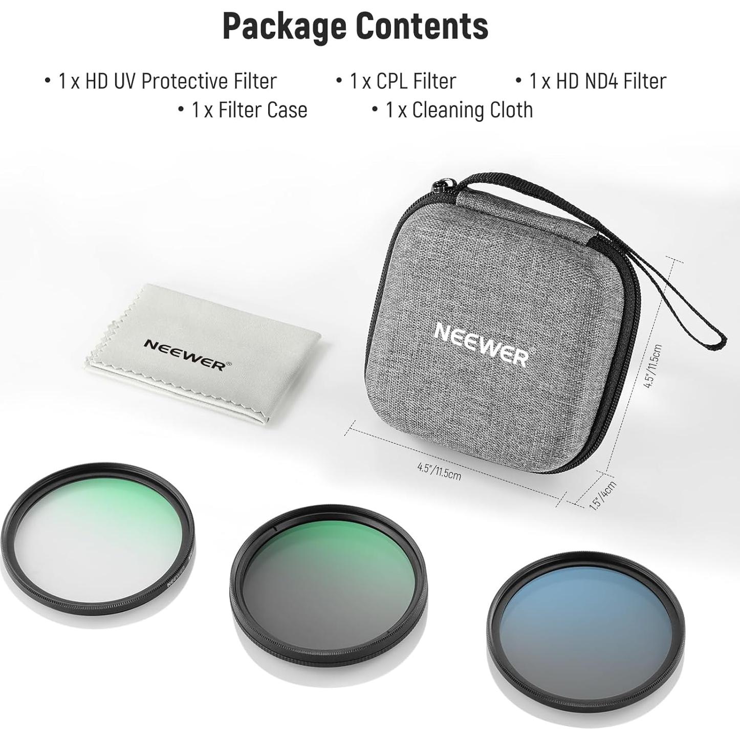 Filtro de Lente NEEWER UV/CPL/ND4 67mm con Estuche Duro